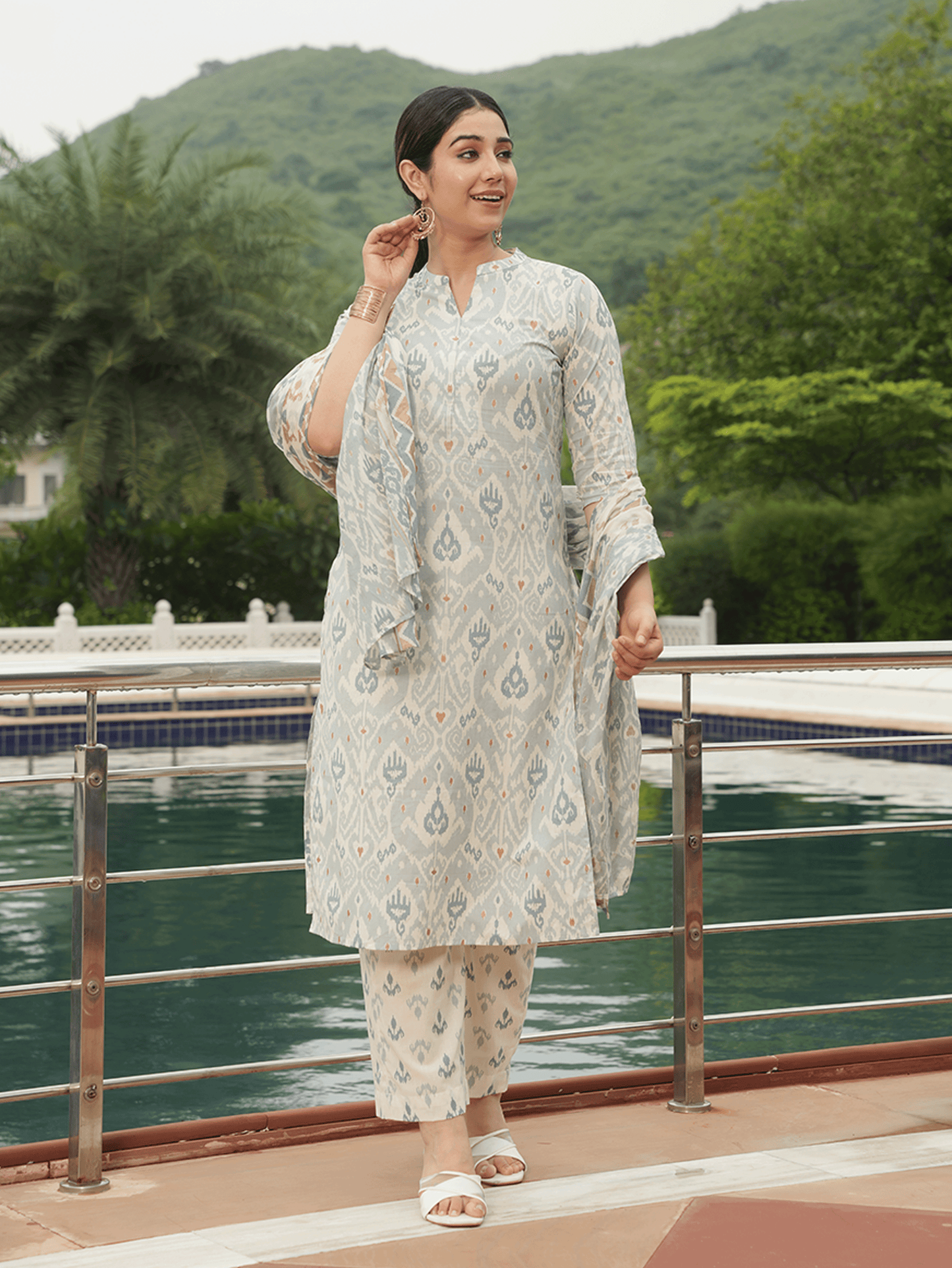 Soft Cotton Ikat Straight Blue Kurta