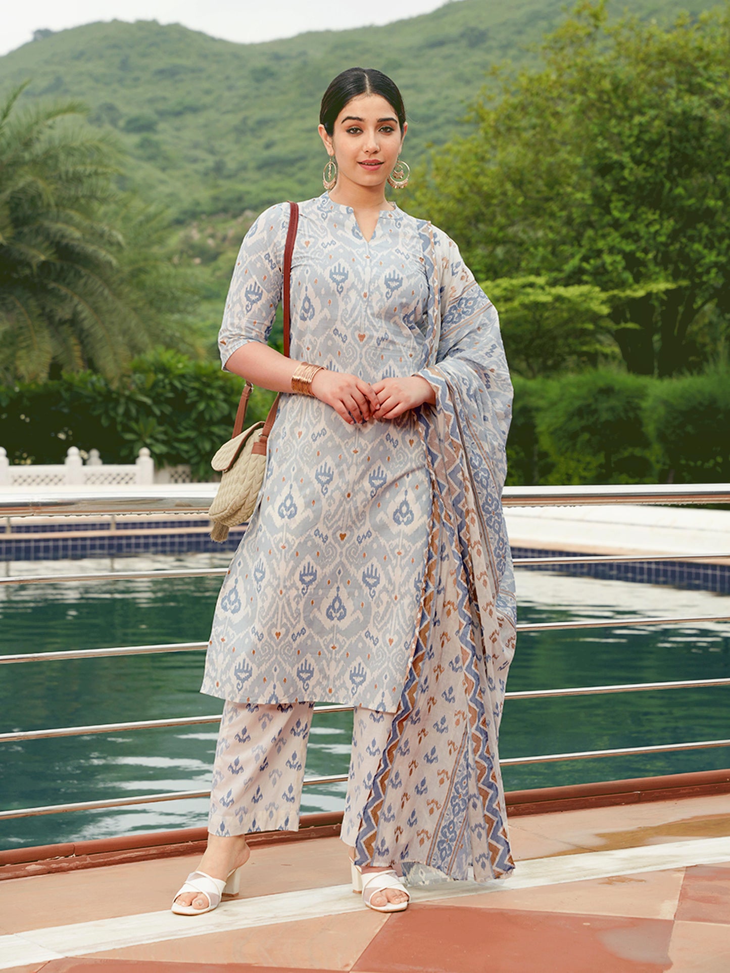 Soft Cotton Ikat Straight Blue Kurta