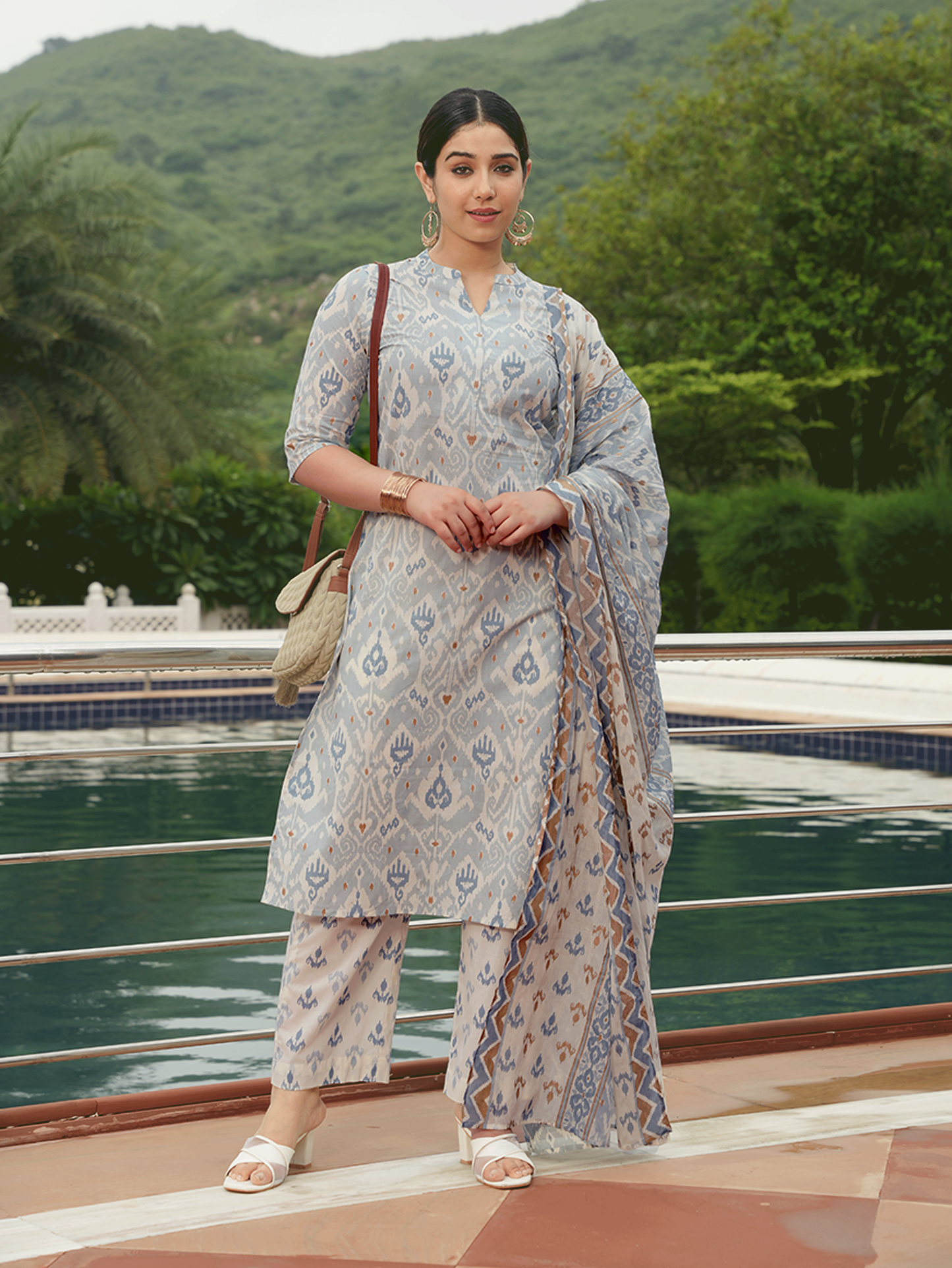 Soft Cotton Ikat Straight Blue Kurta