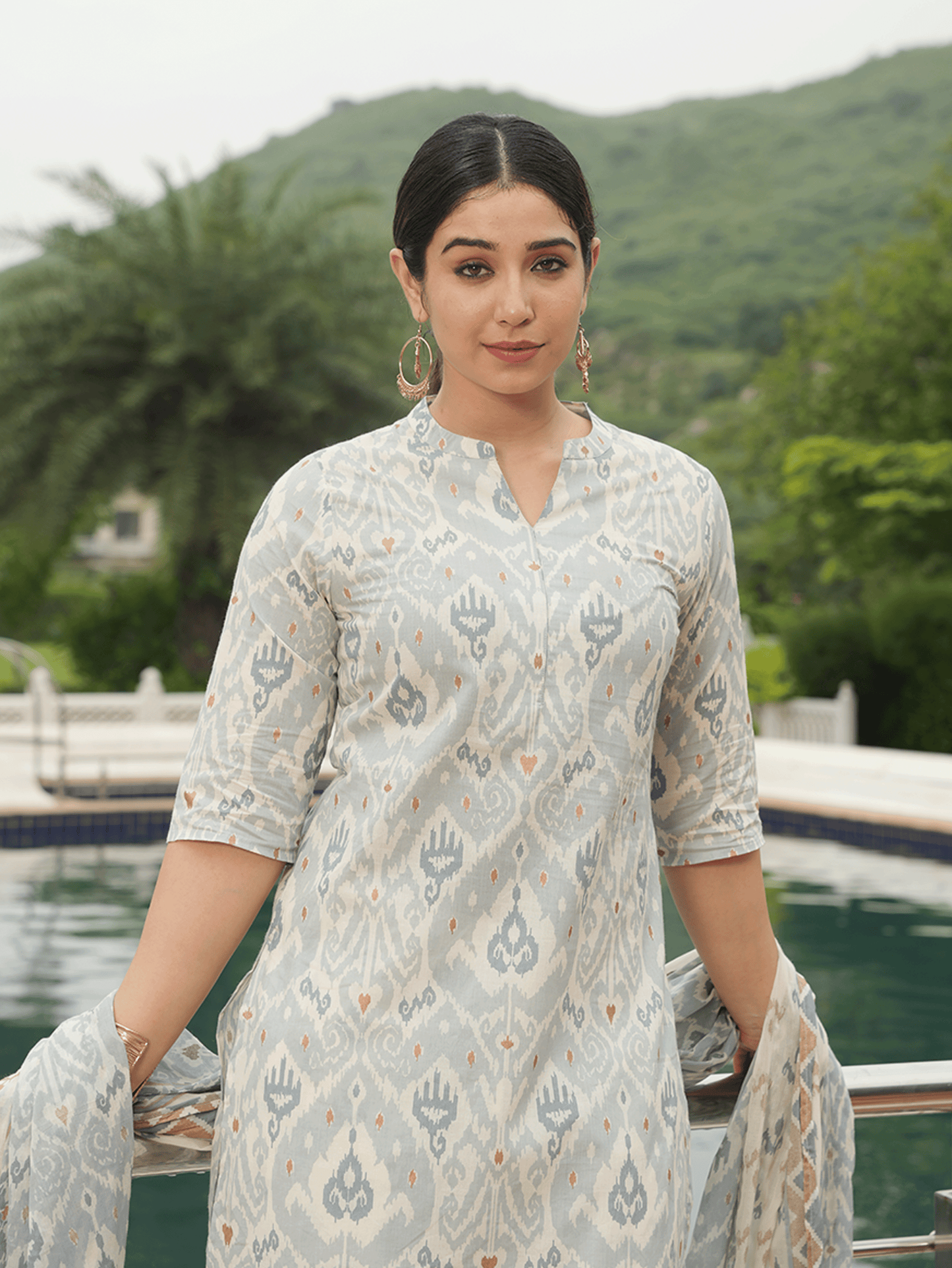 Soft Cotton Ikat Straight Blue Kurta