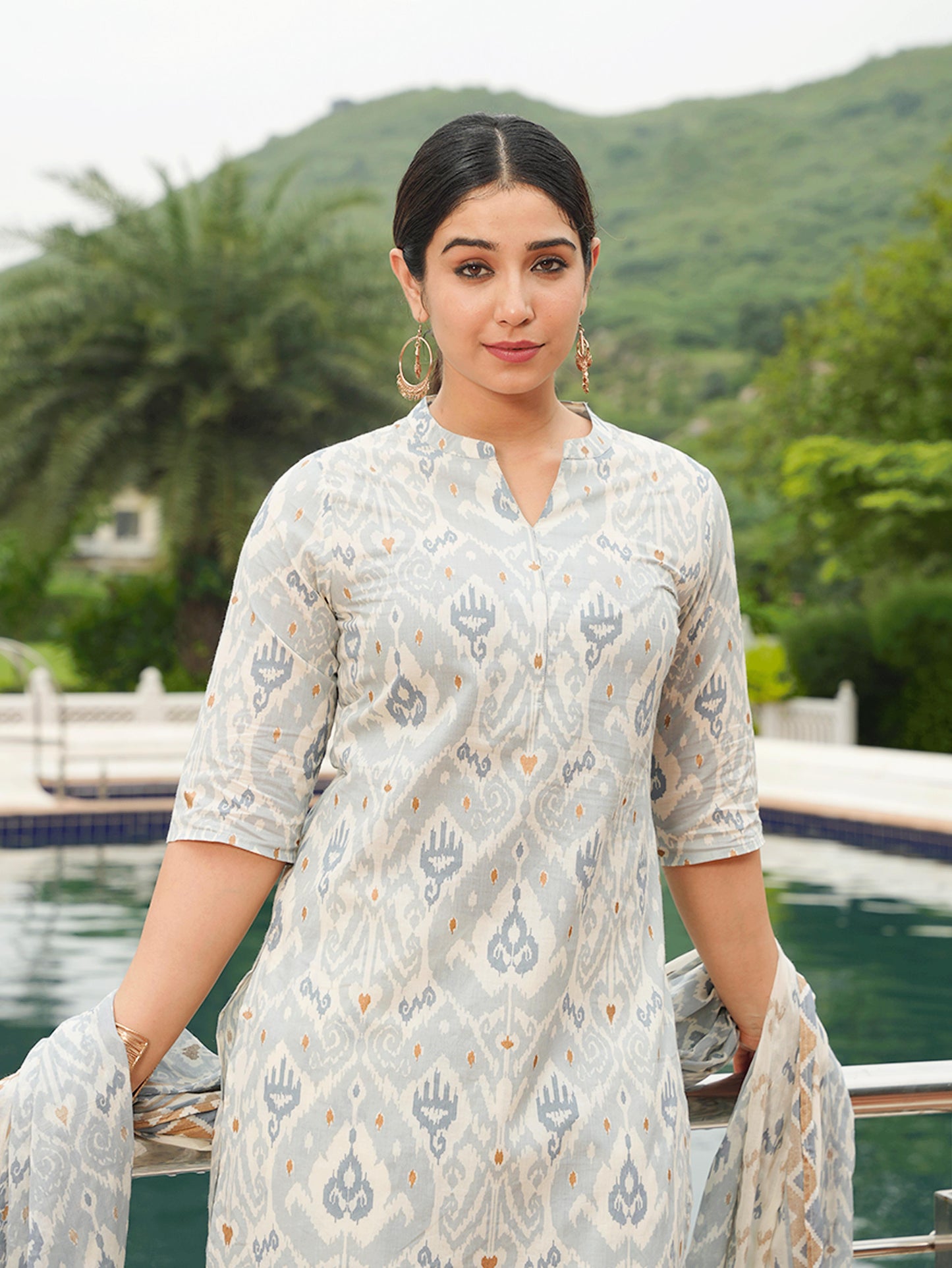 Soft Cotton Ikat Straight Blue Kurta