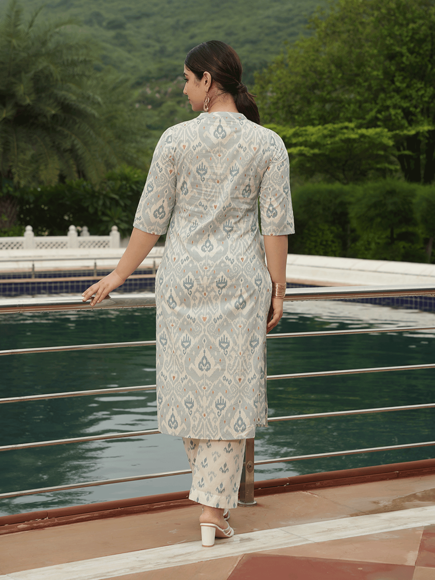 Soft Cotton Ikat Straight Blue Kurta