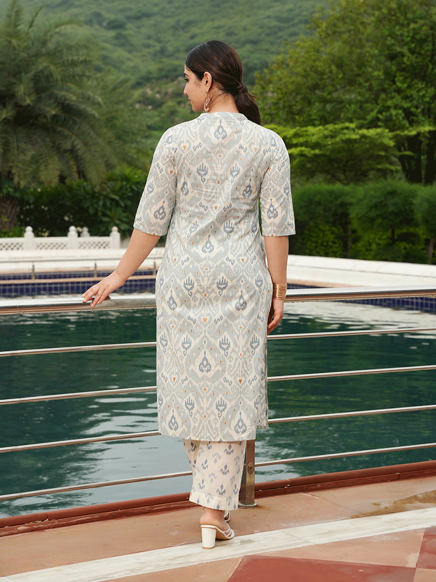 Soft Cotton Ikat Straight Blue Kurta