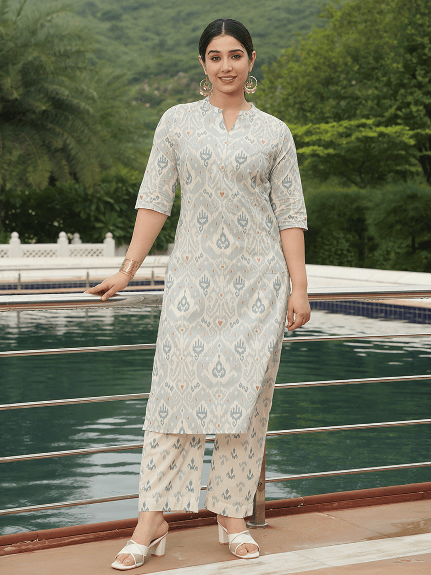 Soft Cotton Ikat Straight Blue Kurta