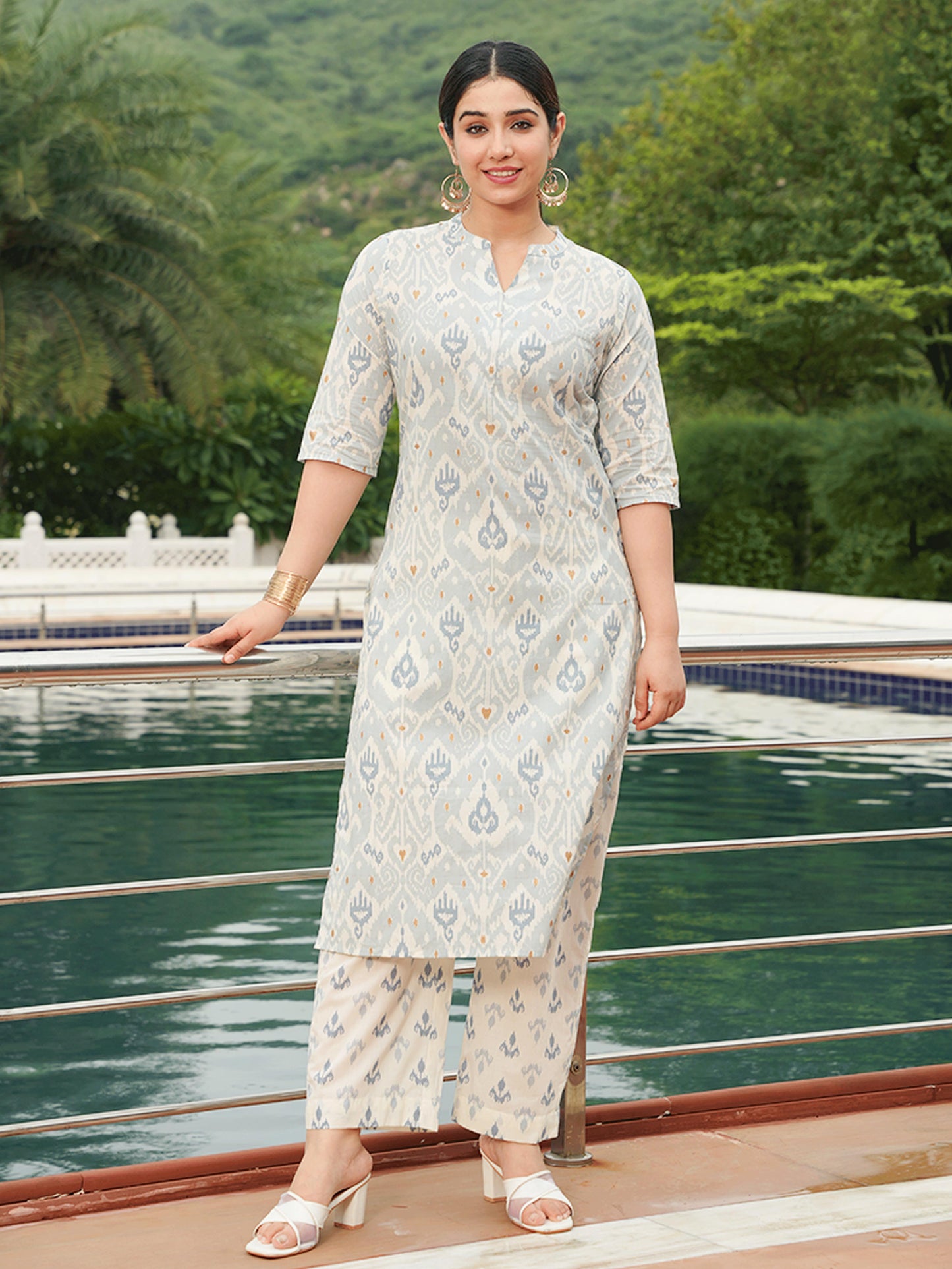 Soft Cotton Ikat Straight Blue Kurta