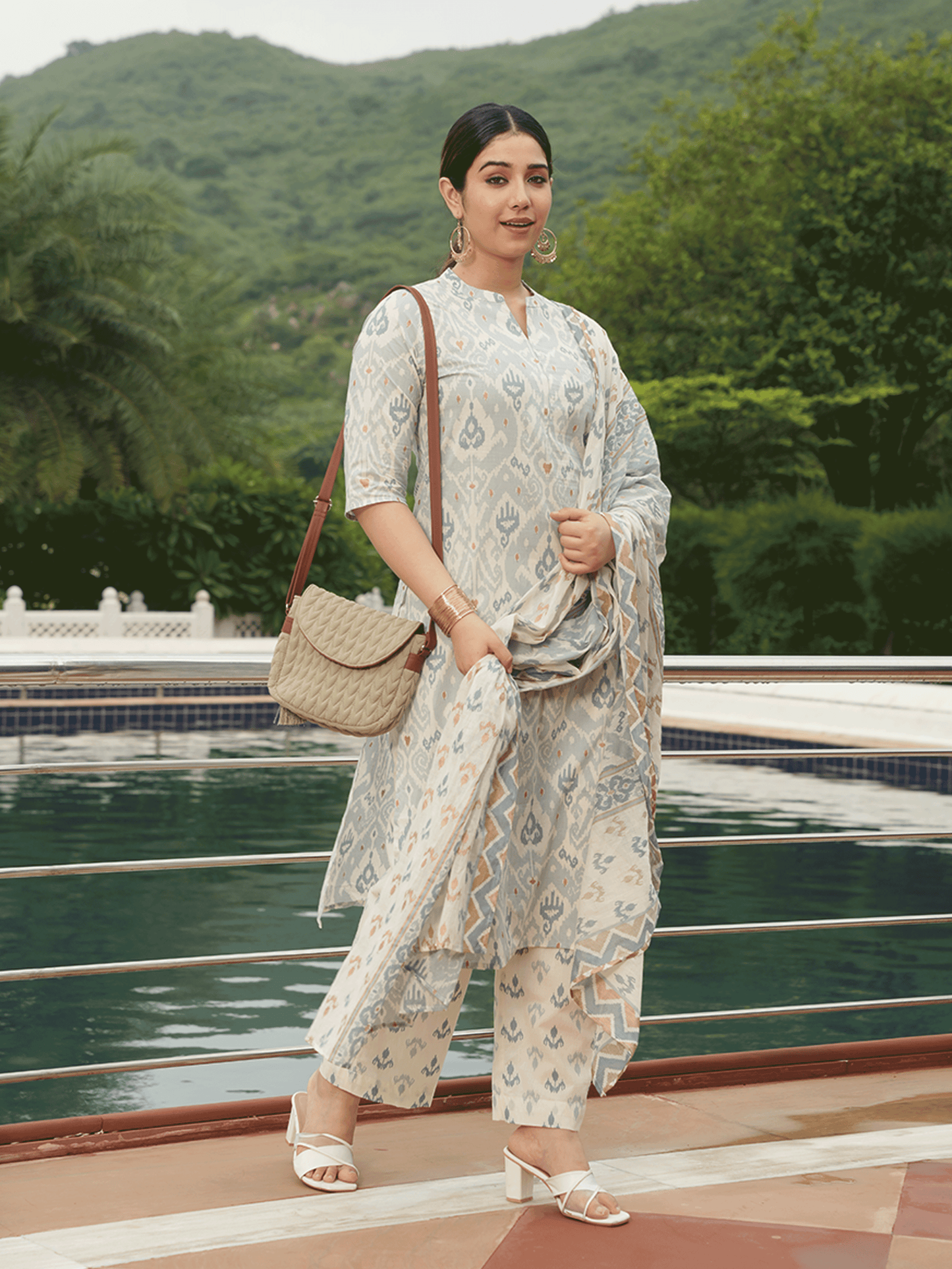 Soft Cotton Ikat Straight Blue Kurta