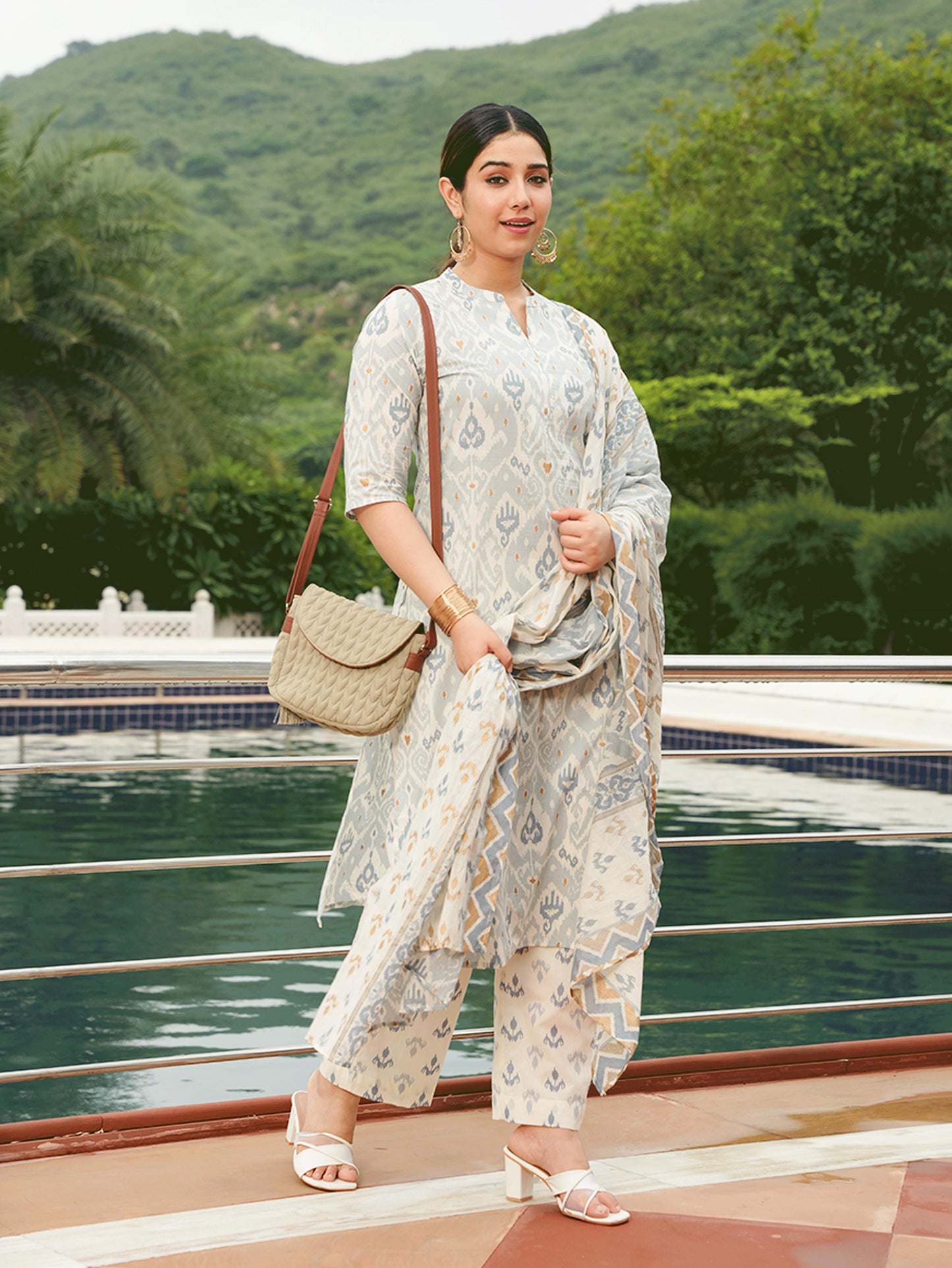 Soft Cotton Ikat Straight Blue Kurta