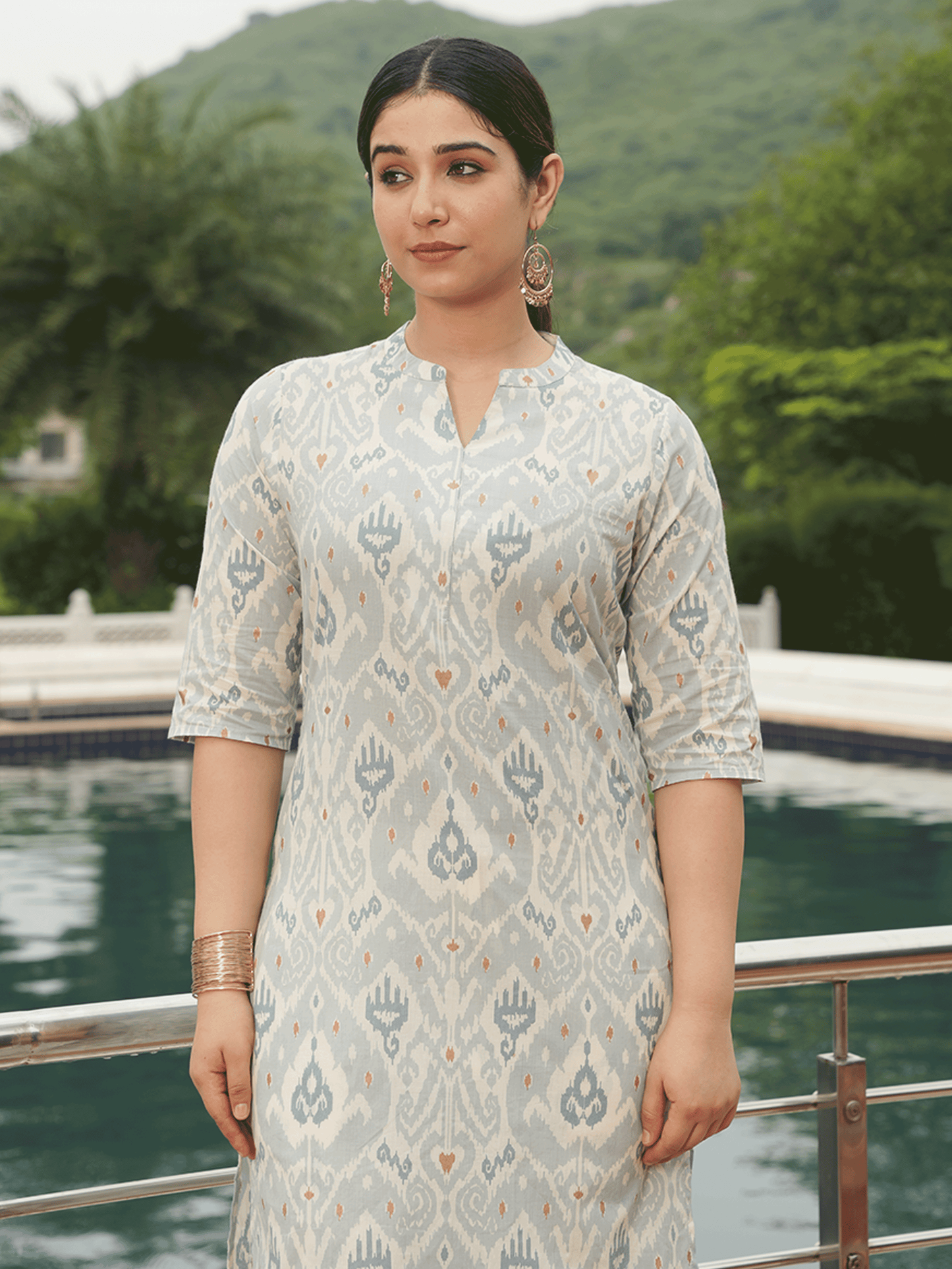 Soft Cotton Ikat Straight Blue Kurta