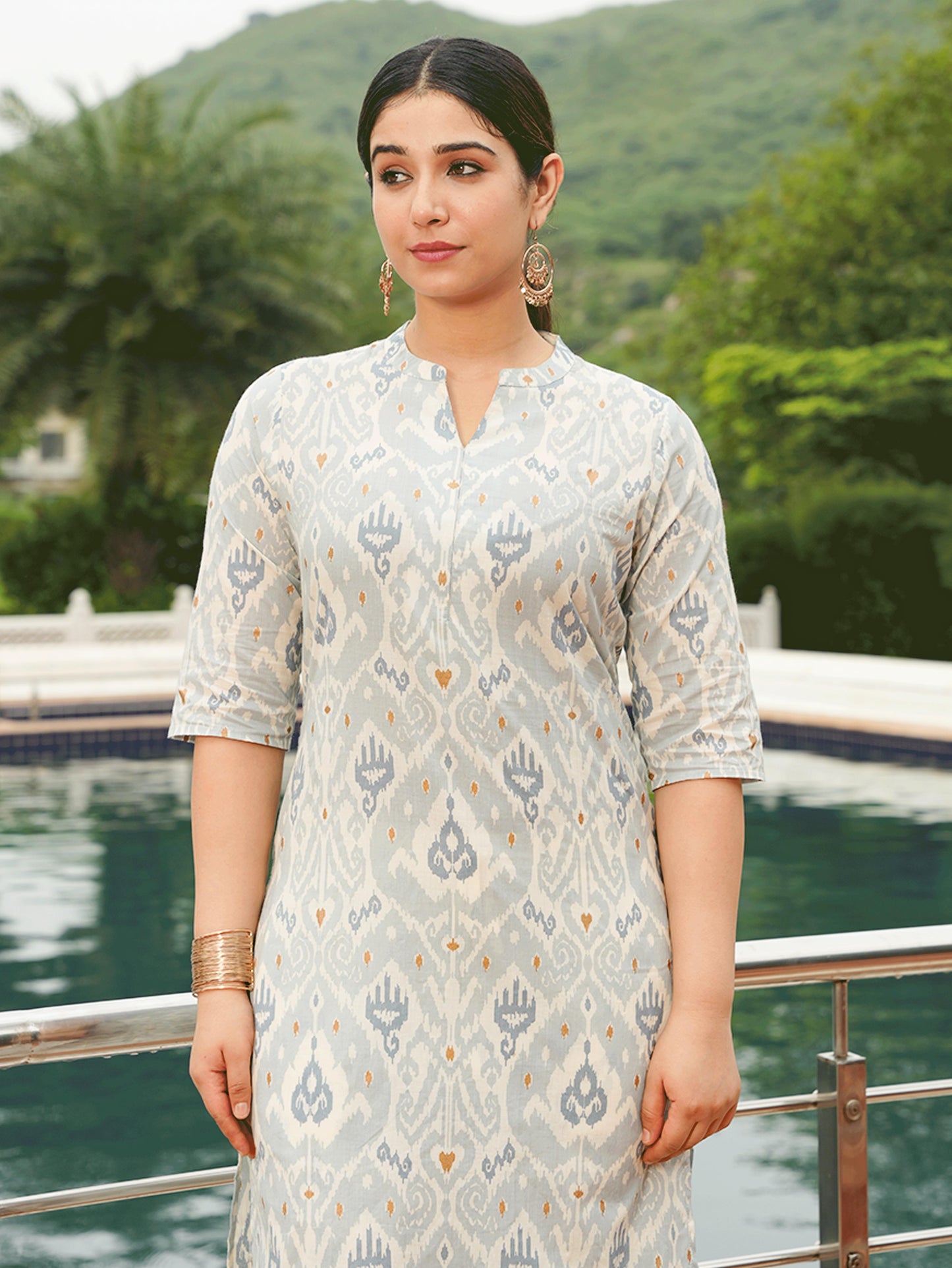 Soft Cotton Ikat Straight Blue Kurta