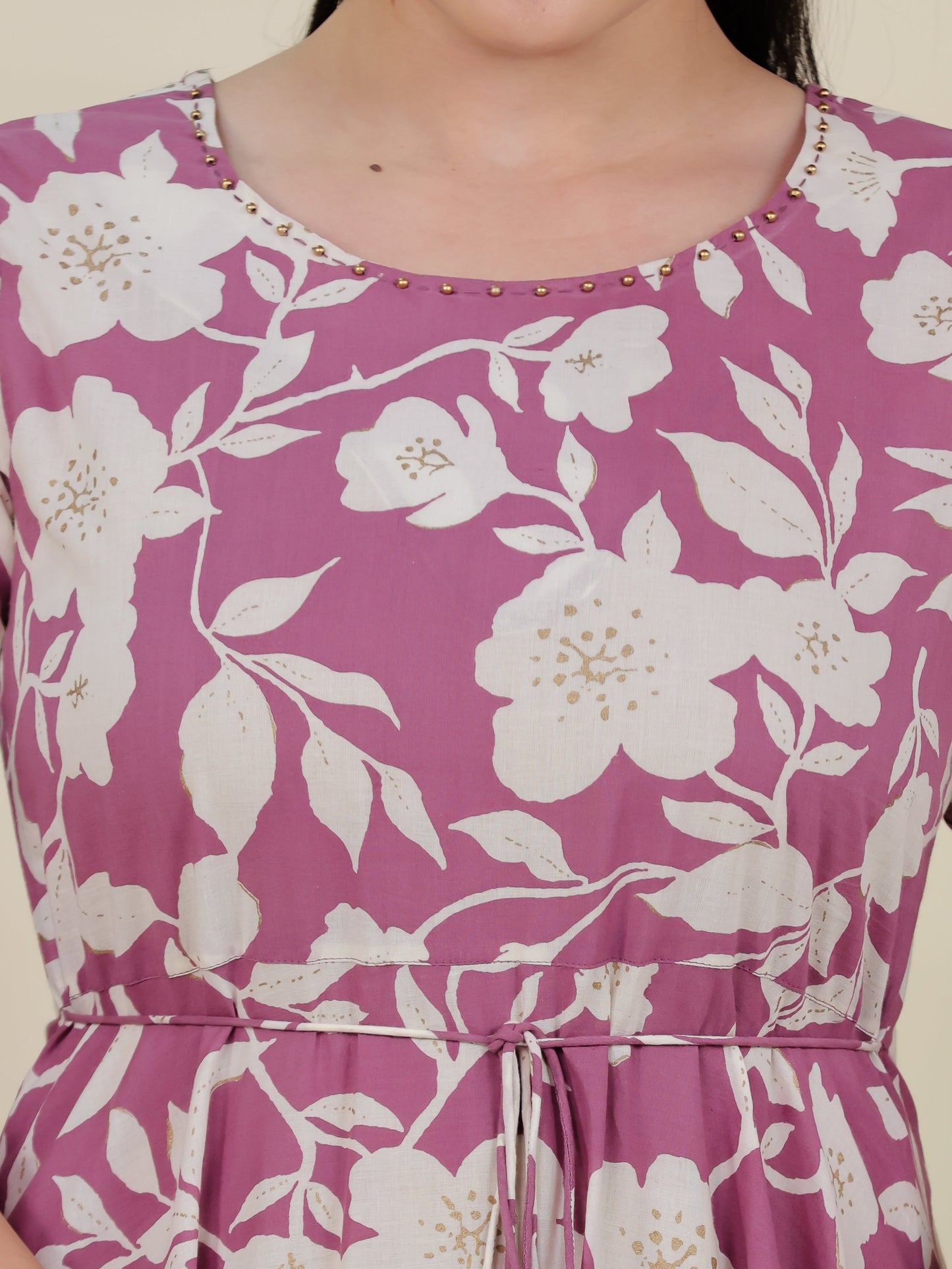 Soft Cotton Floral Anarkali Purple Dress