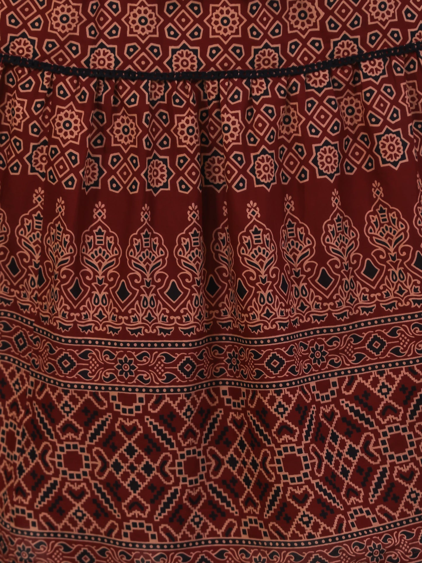 Soft Cotton Geometric Gathered Rust Dress