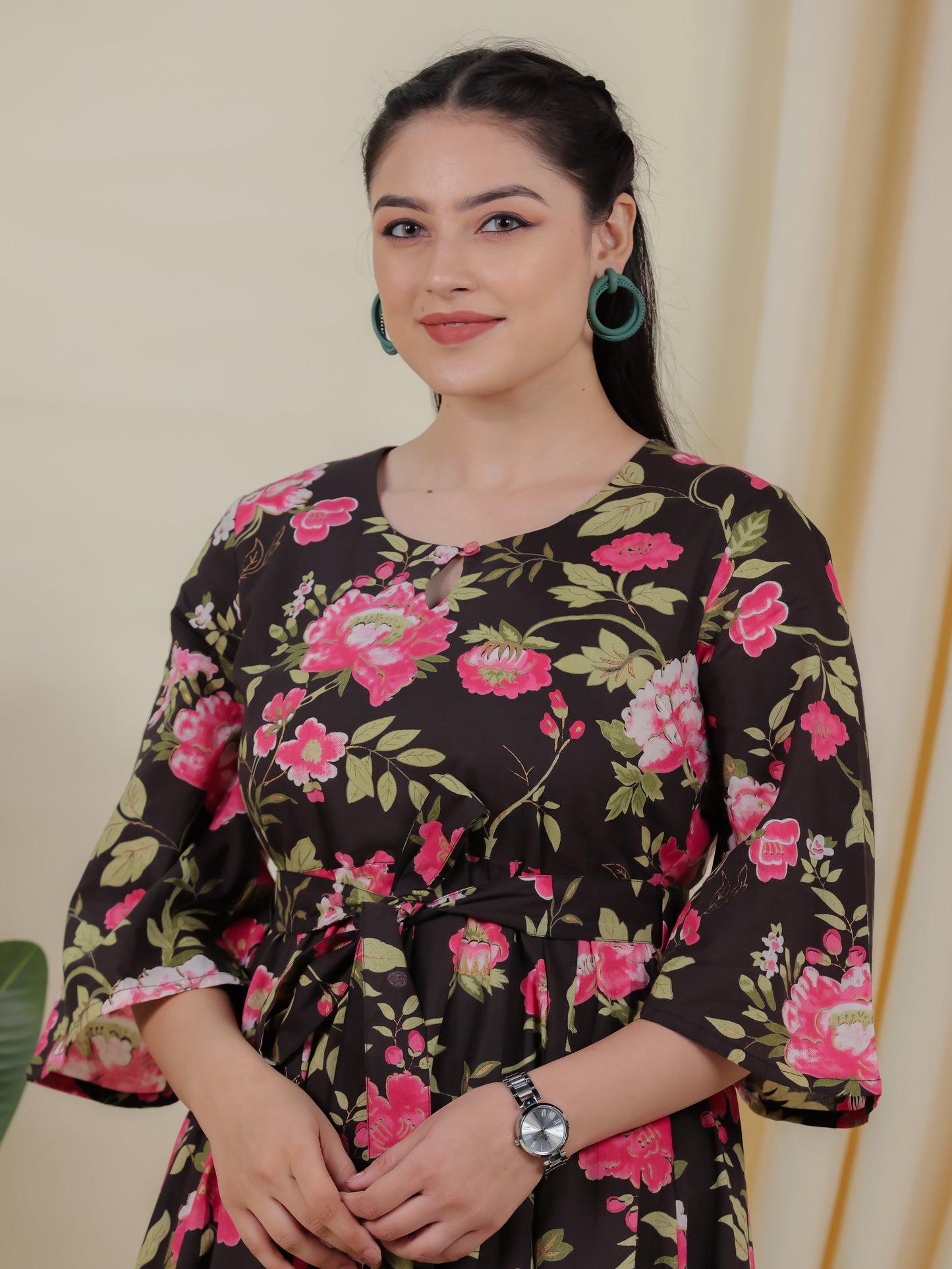 Soft Cotton Floral Anarkali Black Dress