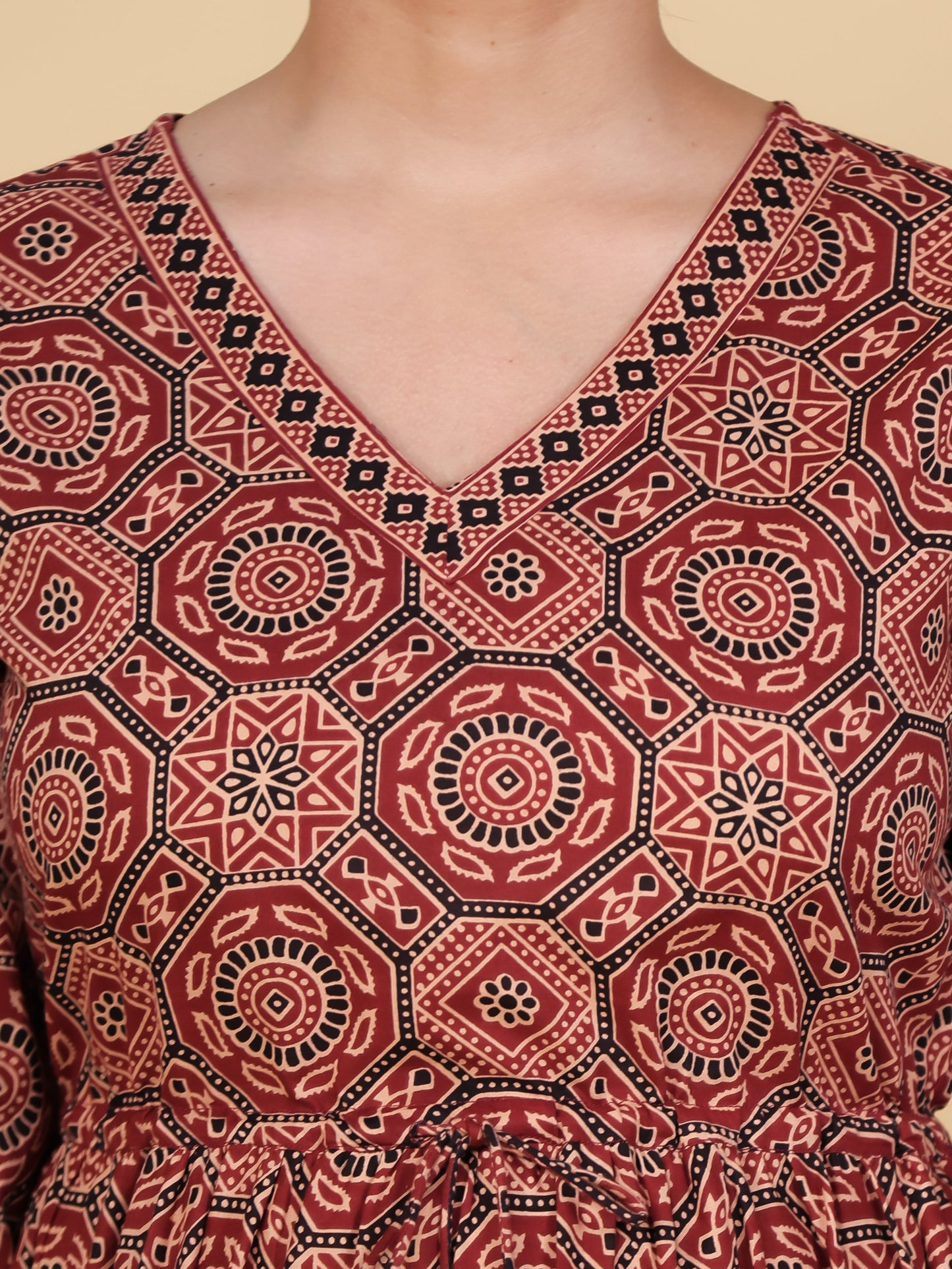 Soft Cotton Ajrakh Anarkali Rust Dress