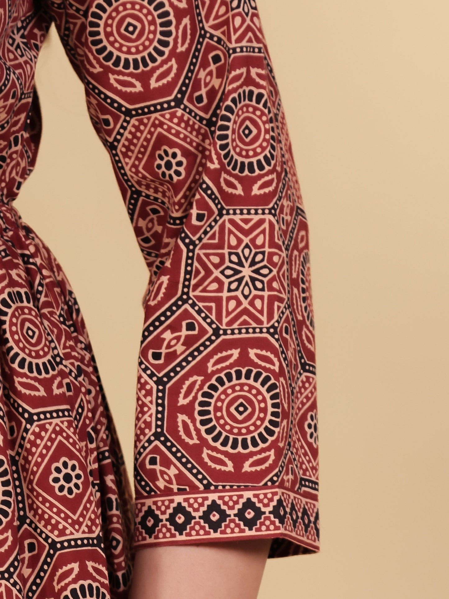 Soft Cotton Ajrakh Anarkali Rust Dress