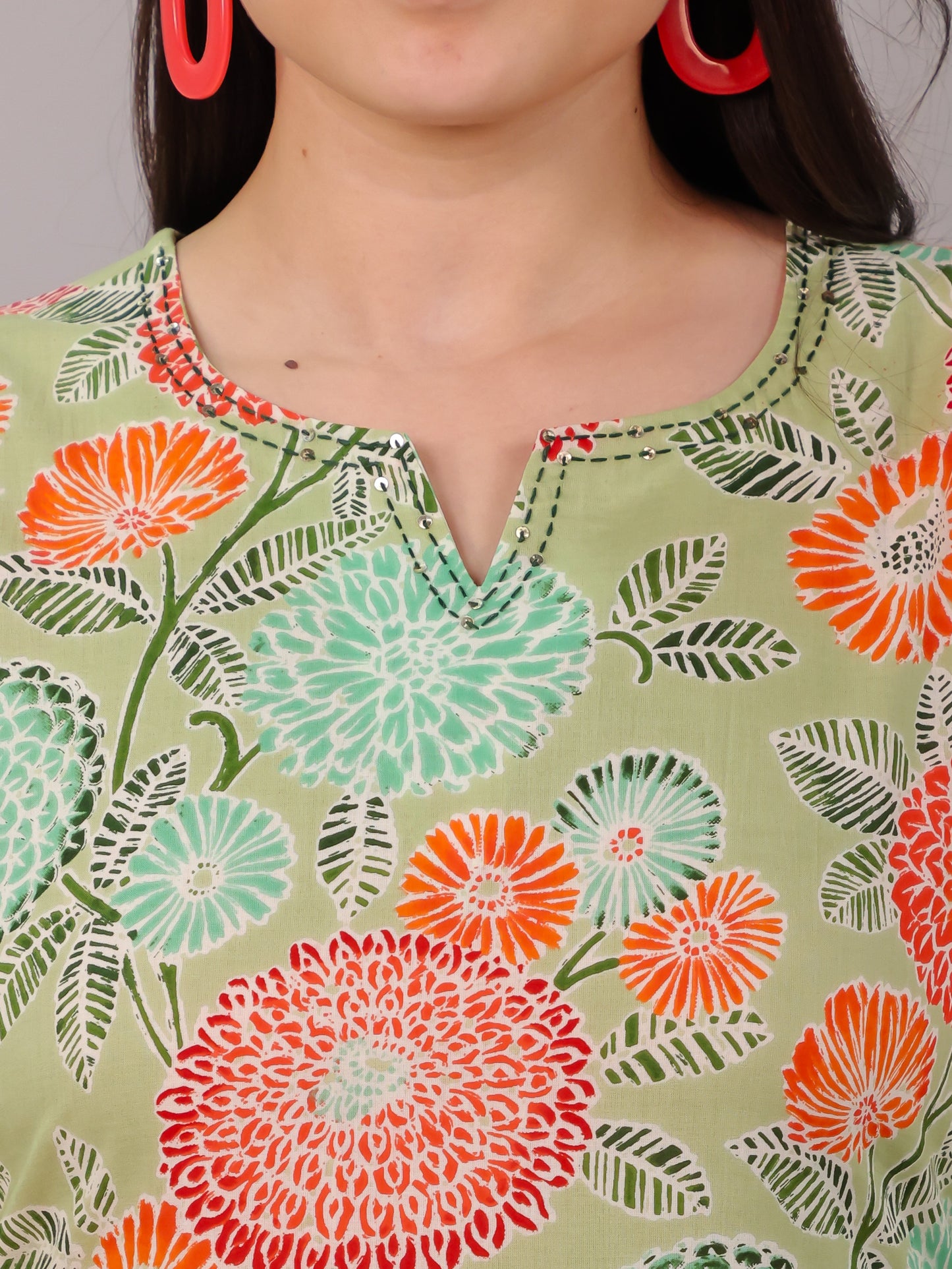 Embroidered Soft Cotton Floral Straight Green Kurta