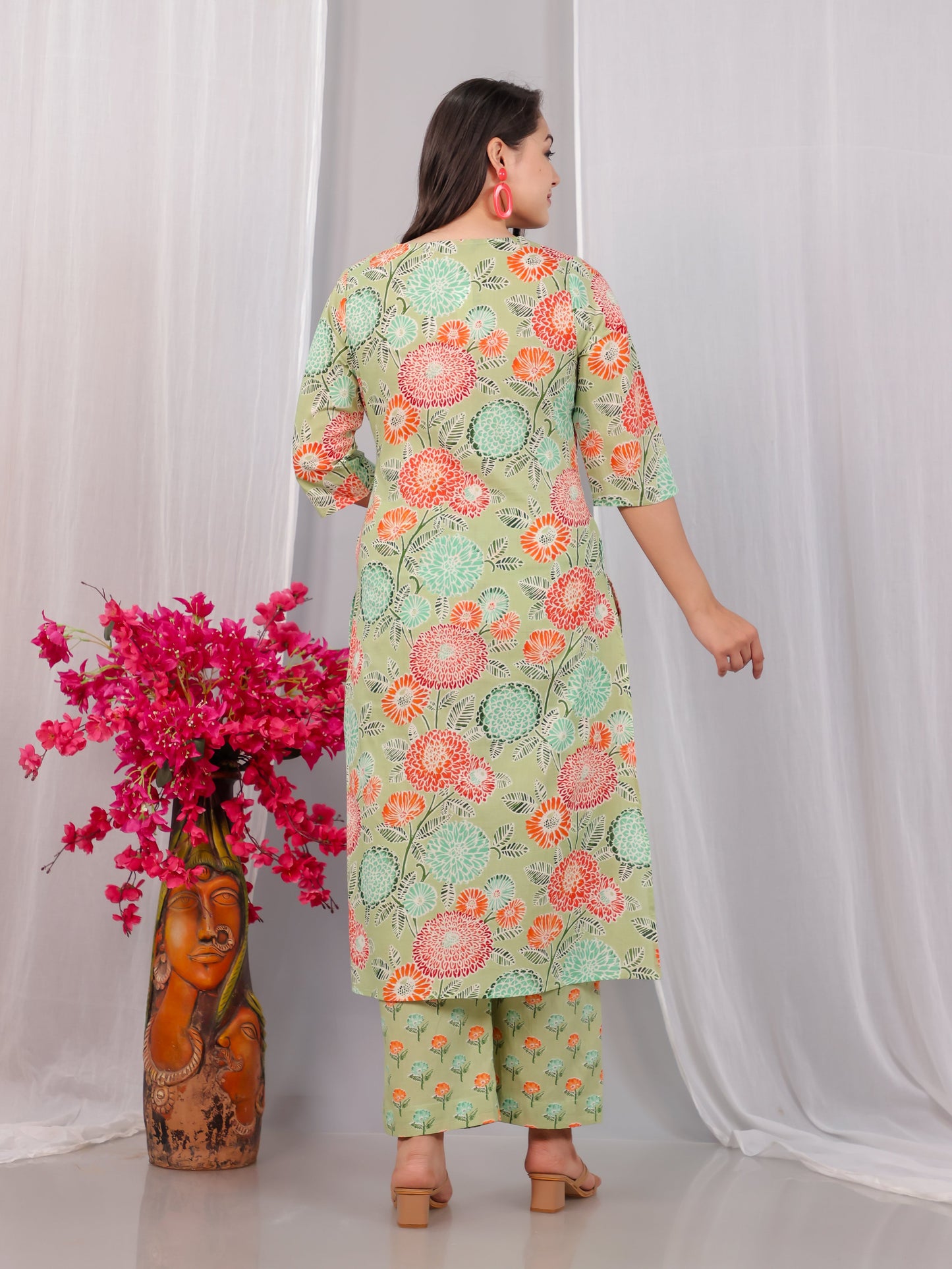 Embroidered Soft Cotton Floral Straight Green Kurta