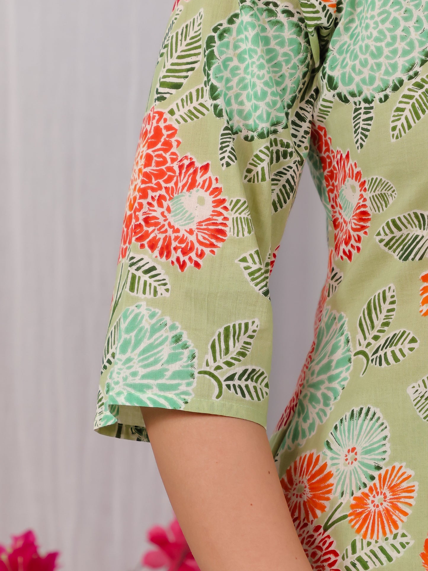 Embroidered Soft Cotton Floral Straight Green Kurta
