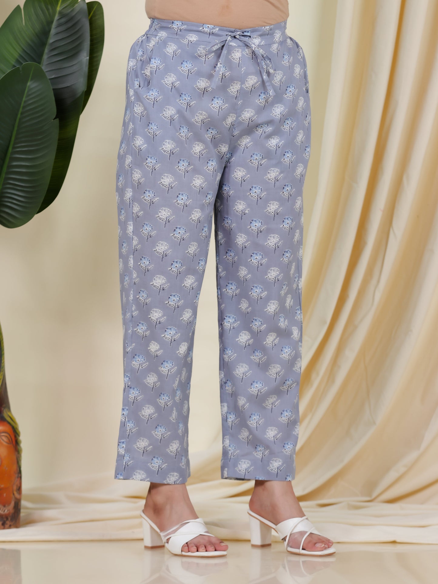 Soft Cotton Geometric Straight Blue Kurta