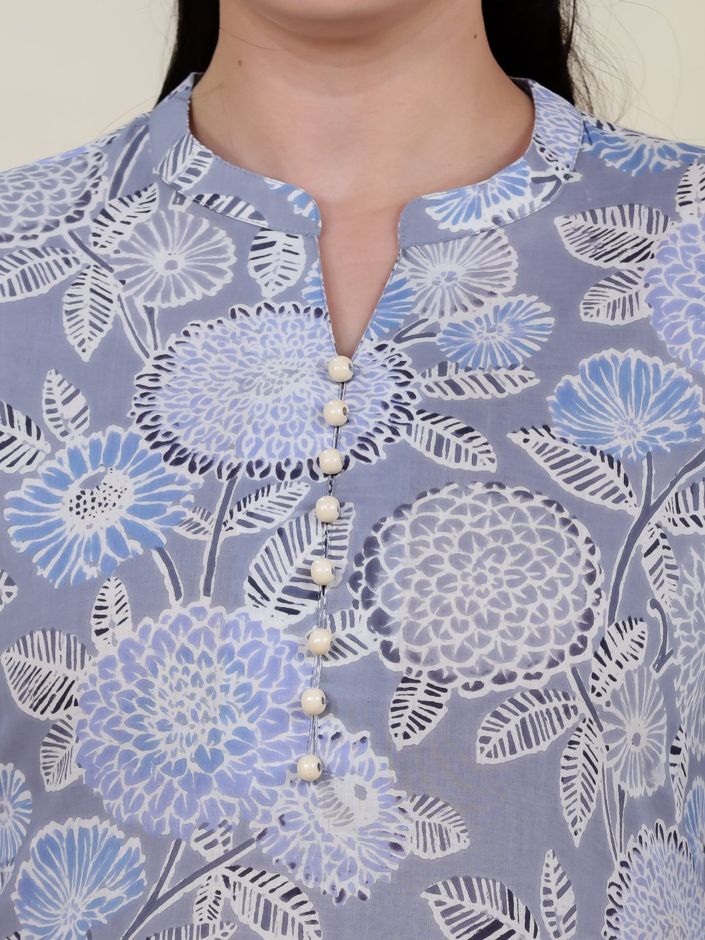 Soft Cotton Geometric Straight Blue Kurta