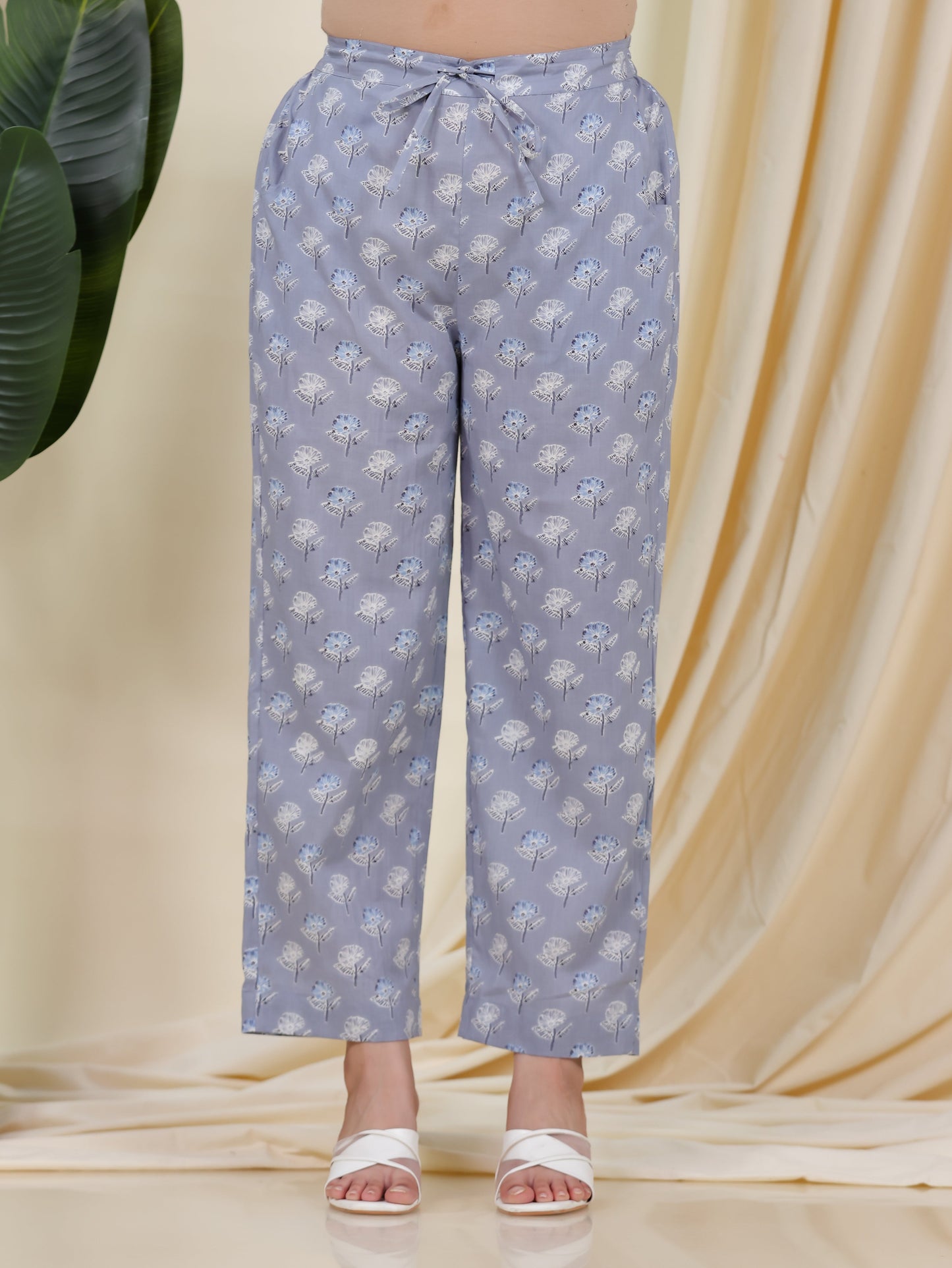 Soft Cotton Geometric Straight Blue Kurta