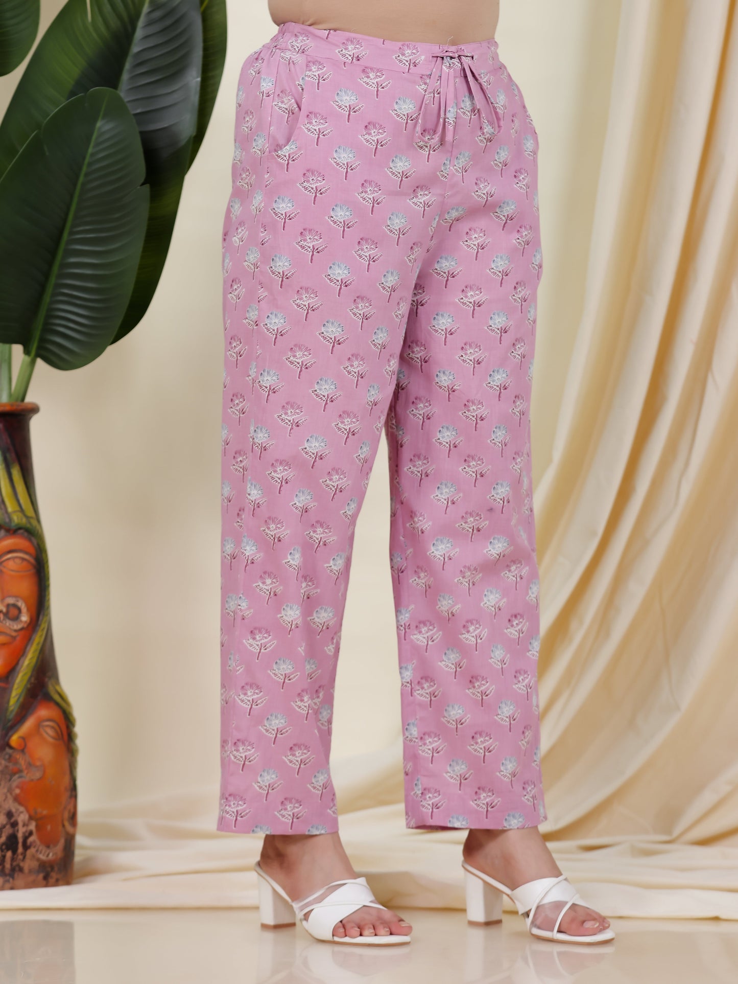 Soft Cotton Geometric Straight Pink Kurta