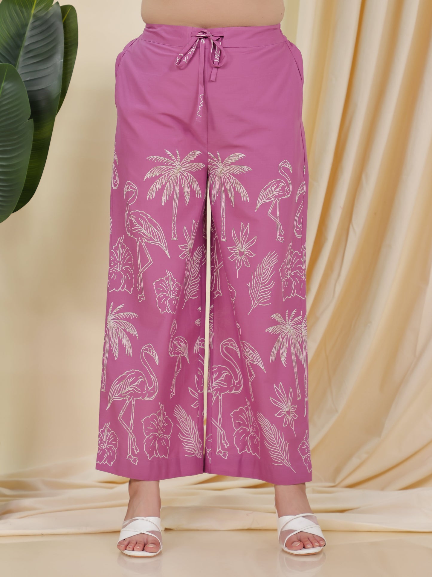 Soft Cotton Placement Print Purple Palazzo