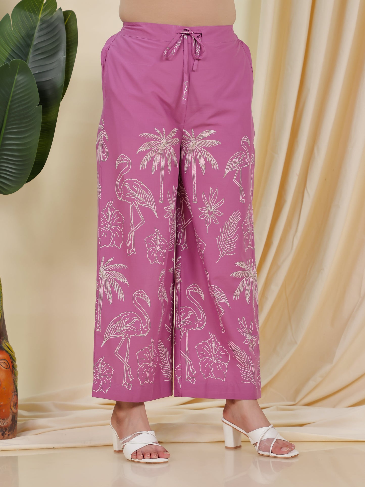 Soft Cotton Placement Print Purple Palazzo