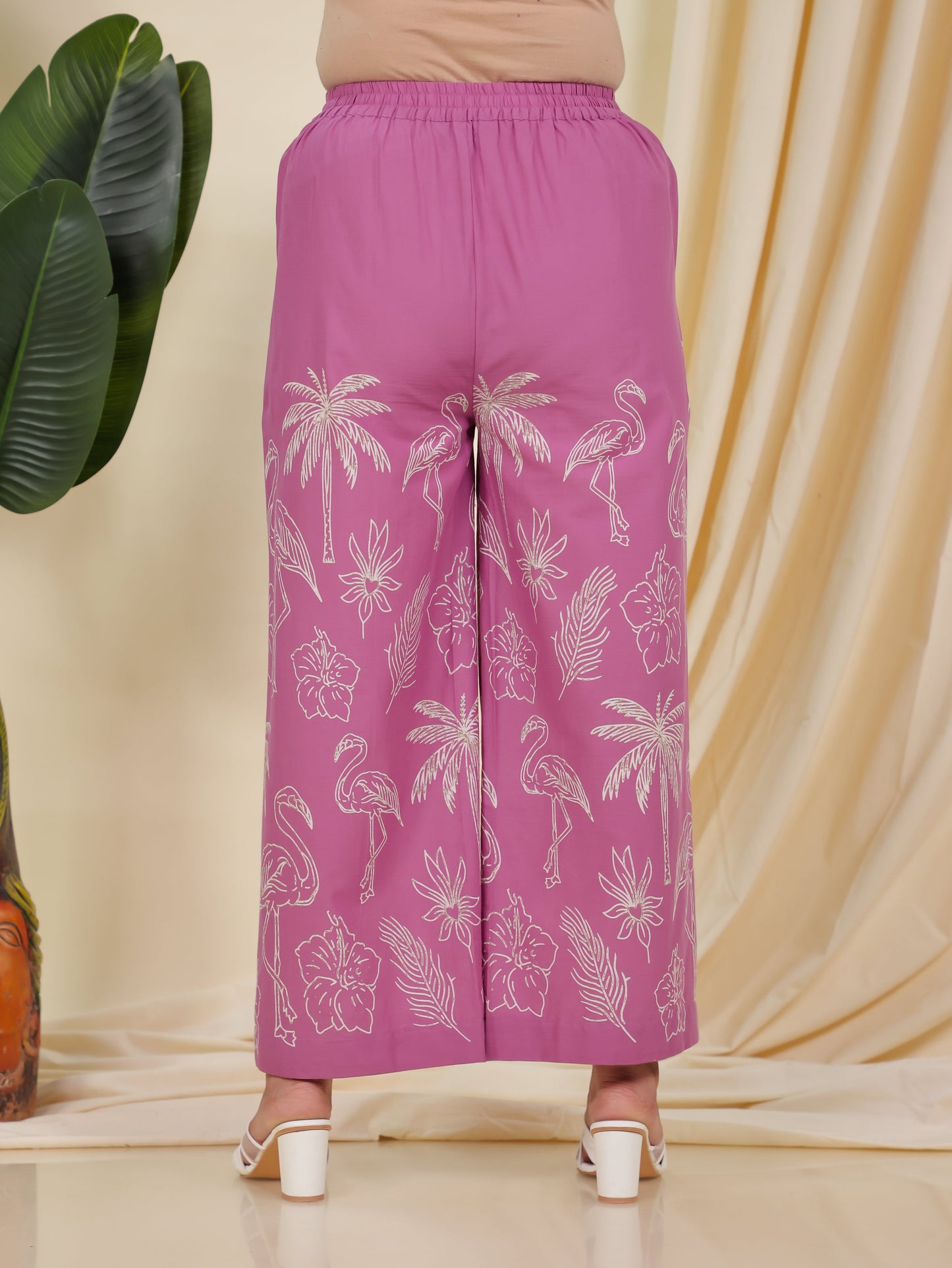 Soft Cotton Placement Print Purple Palazzo