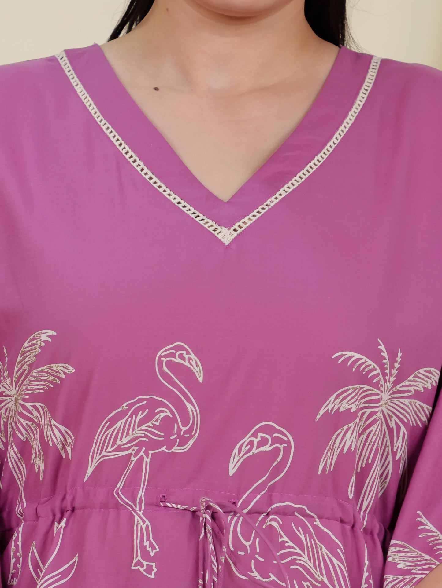 Soft Cotton Placement Print Kaftan Purple Kurta