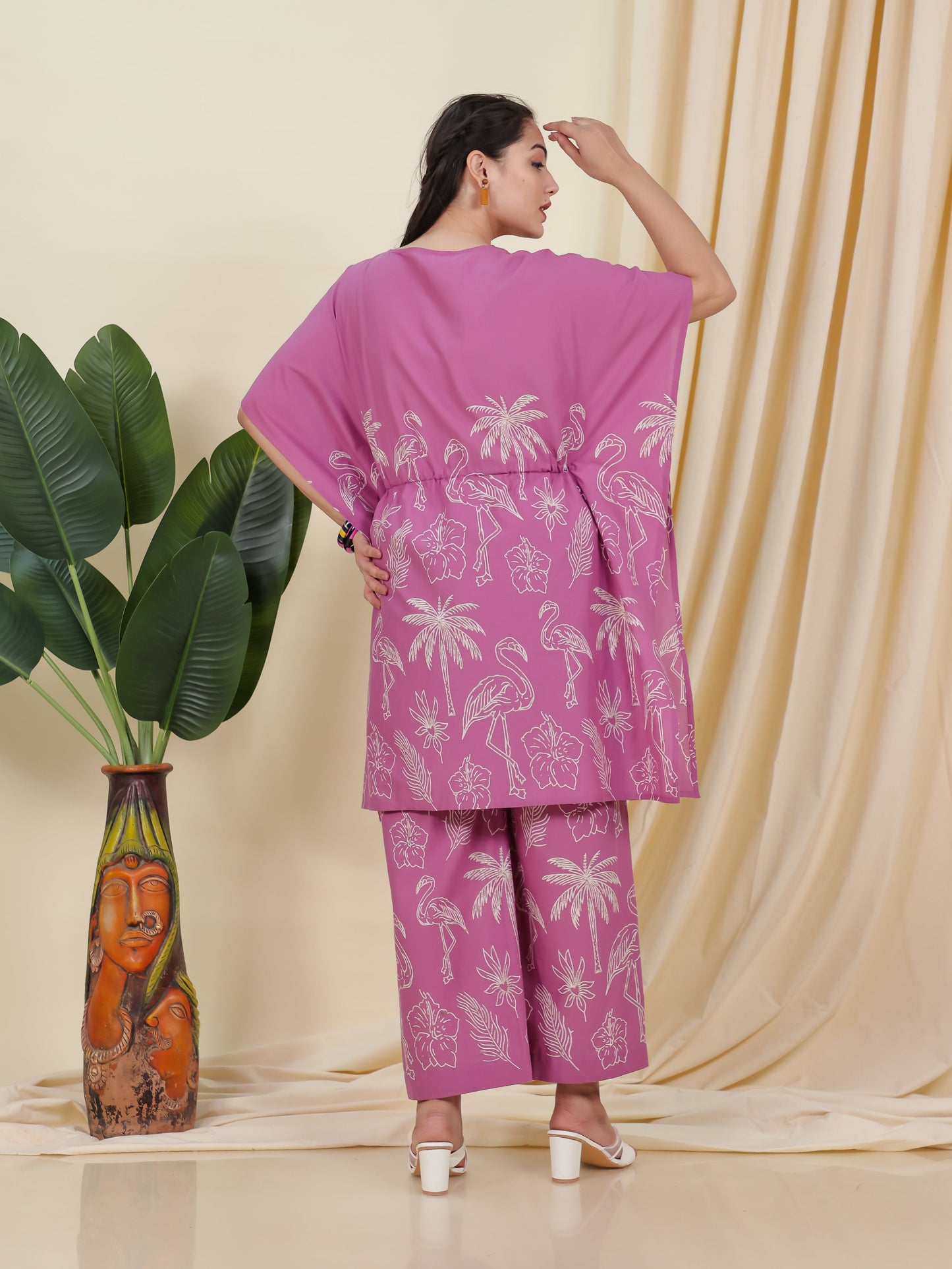 Soft Cotton Placement Print Kaftan Purple Kurta