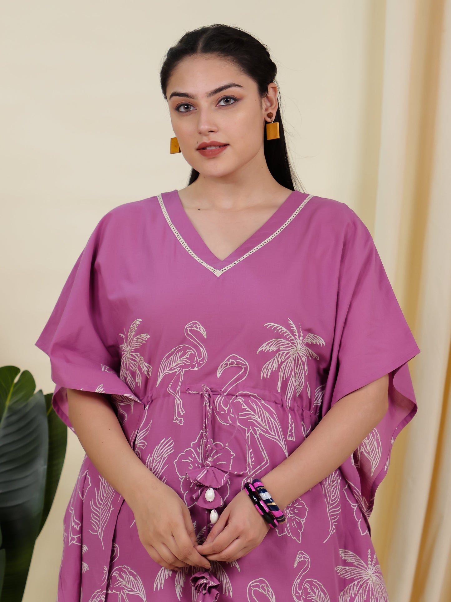 Soft Cotton Placement Print Kaftan Purple Kurta