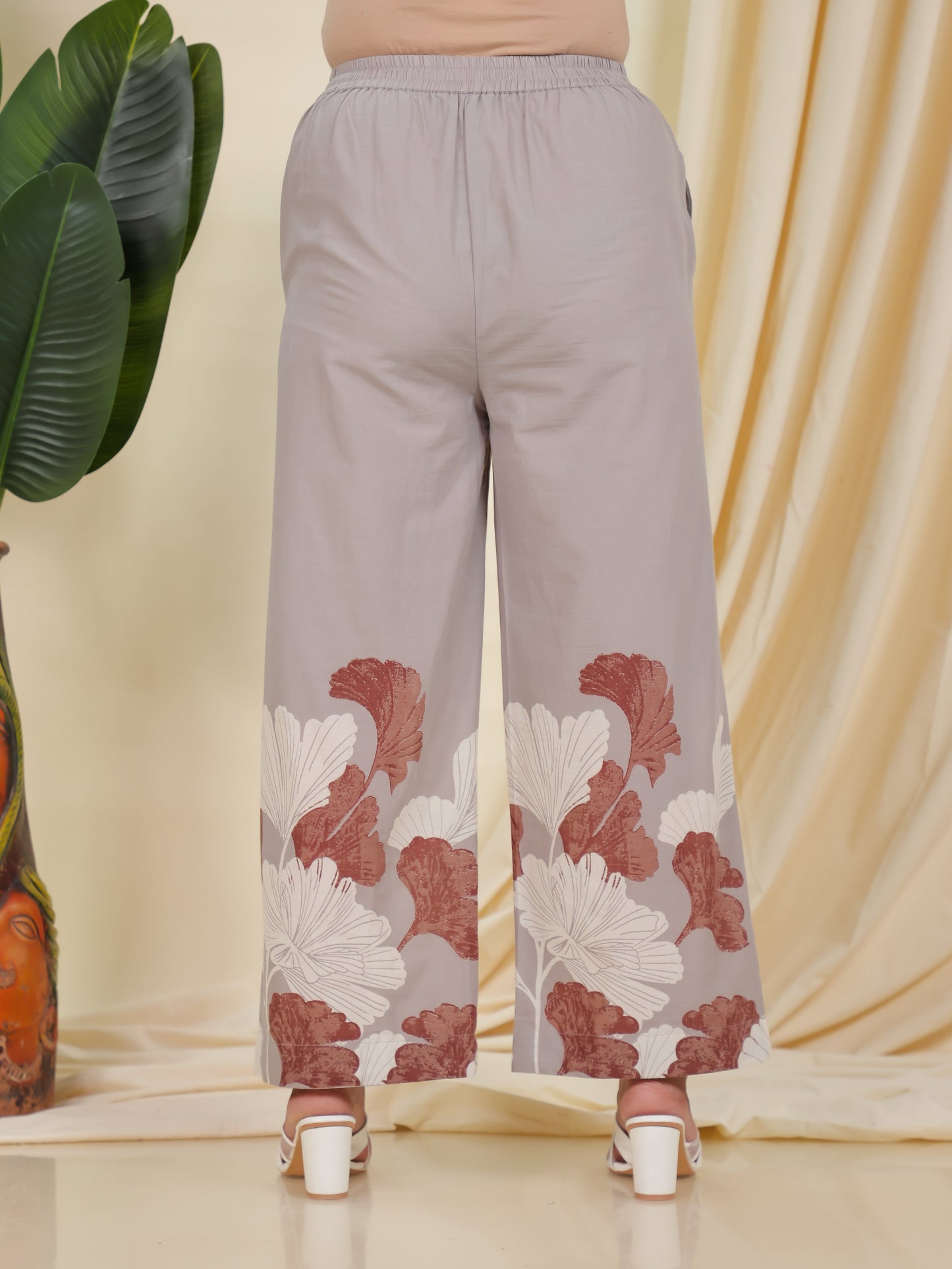 Soft Cotton Placement Print Grey Palazzo