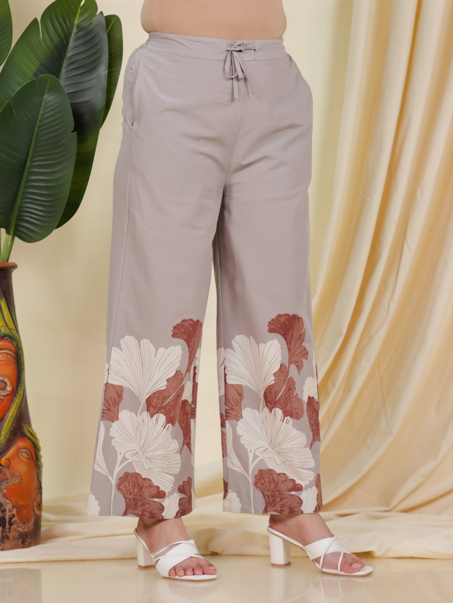 Soft Cotton Placement Print Straight Grey Kurta