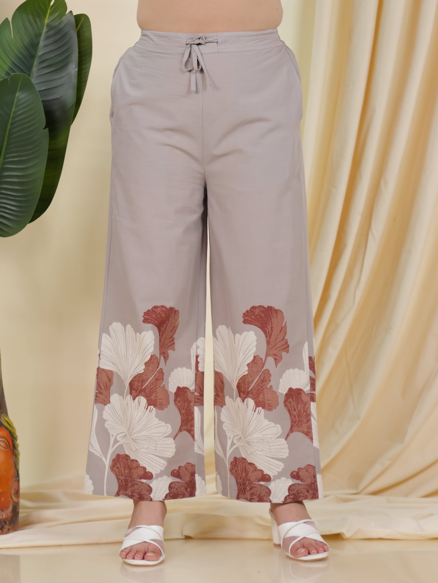 Soft Cotton Placement Print Straight Grey Kurta
