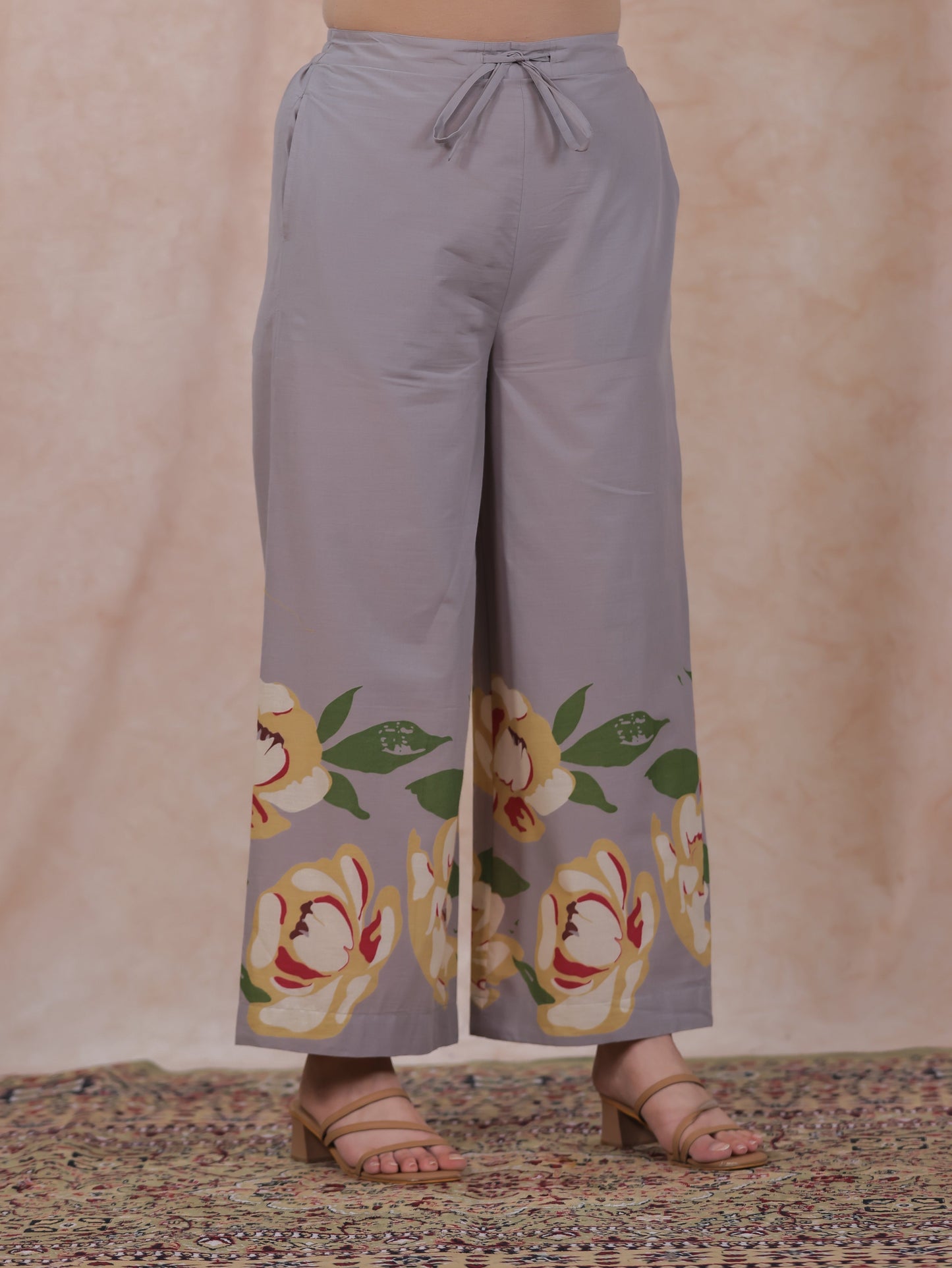 Soft Cotton Placement Print Straight Grey Kurta
