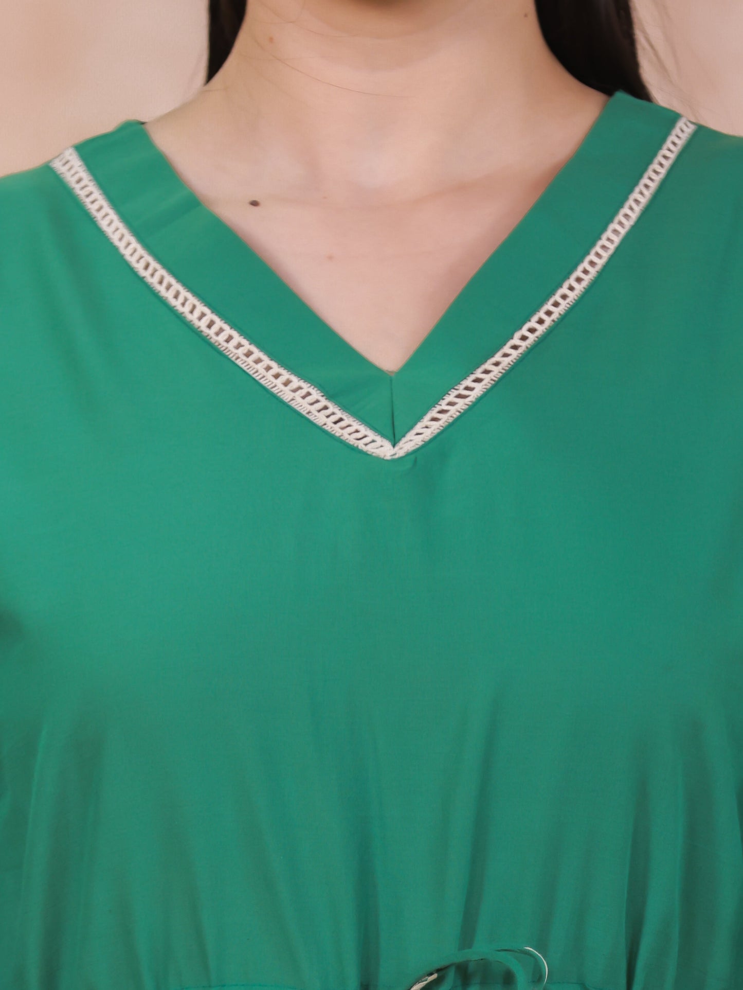 Soft Cotton Placement Print Kaftan Green Kurta