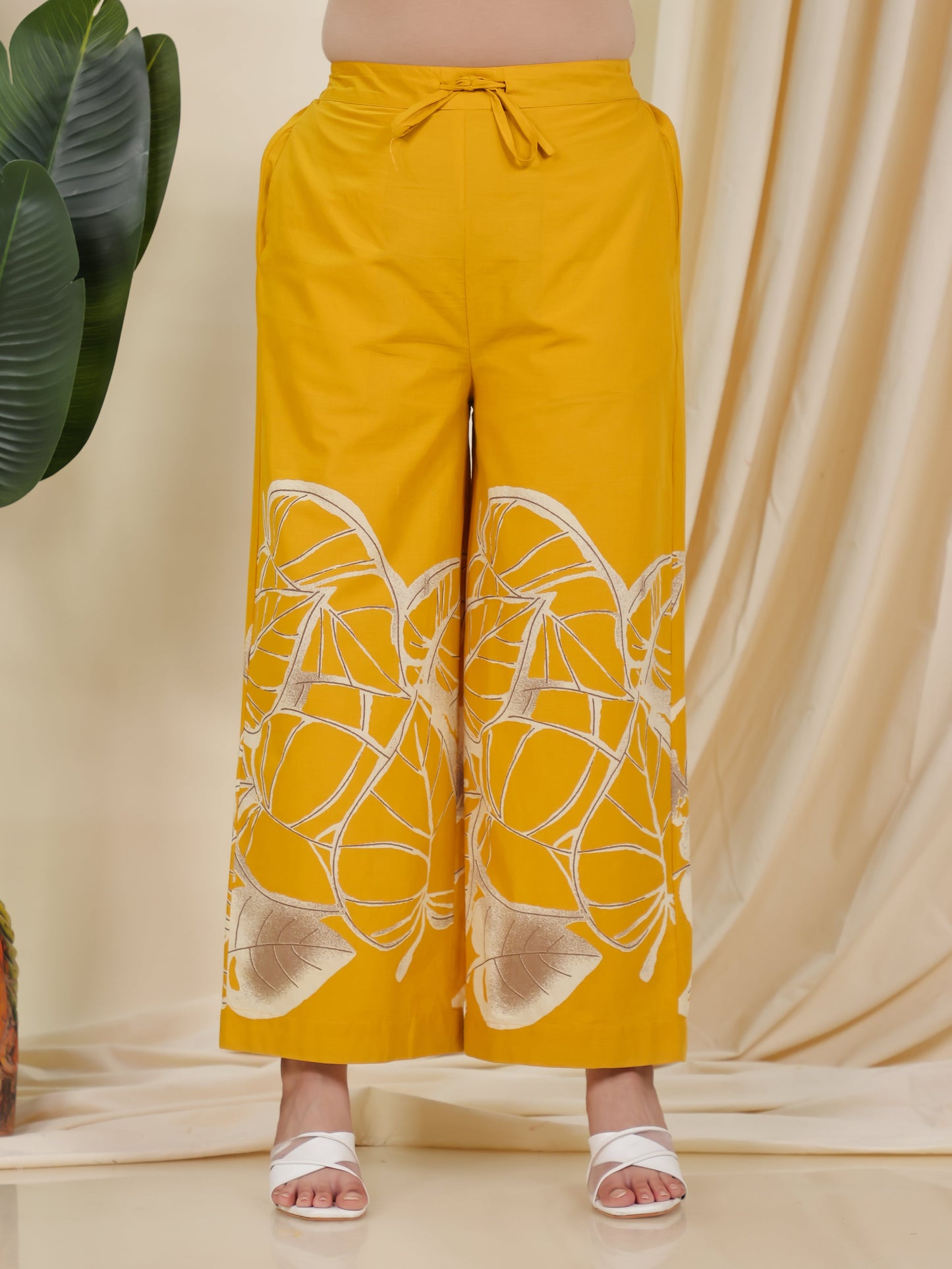 Soft Cotton Placement Print Yellow Palazzo