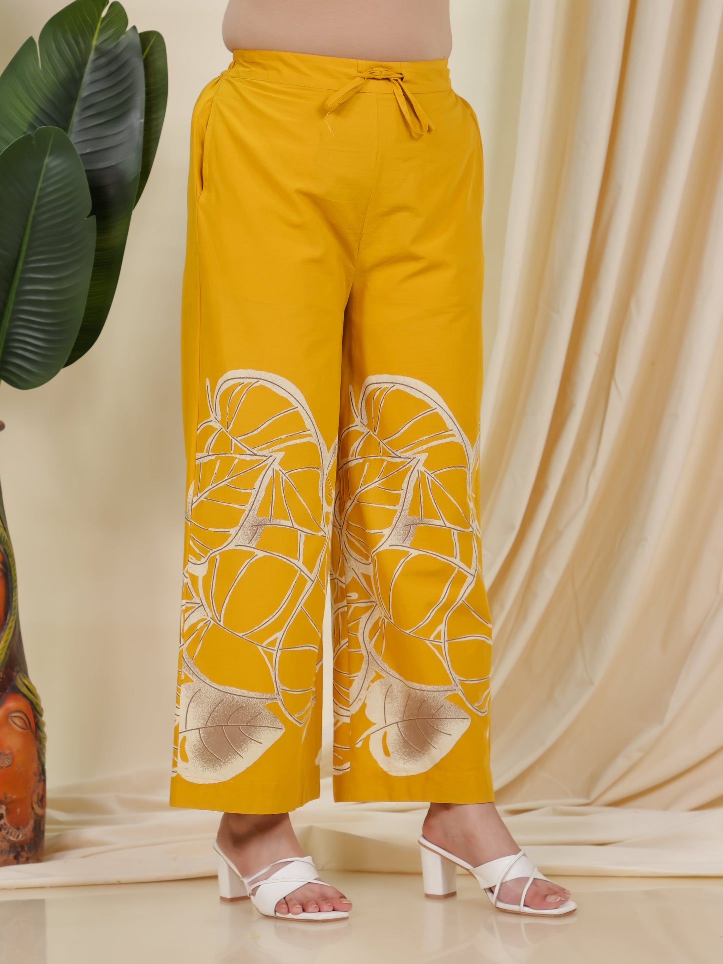 Soft Cotton Placement Print Yellow Palazzo