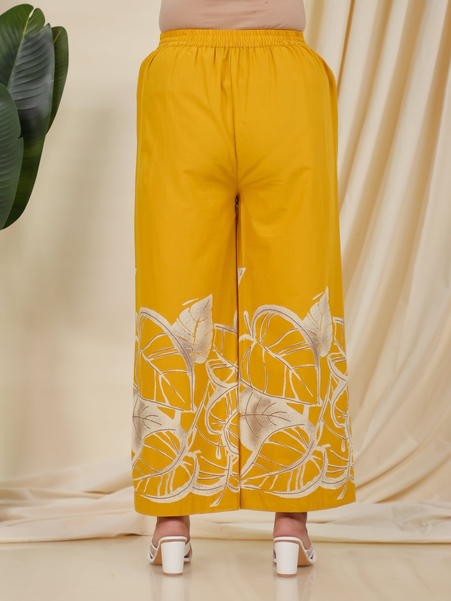 Soft Cotton Placement Print Yellow Palazzo