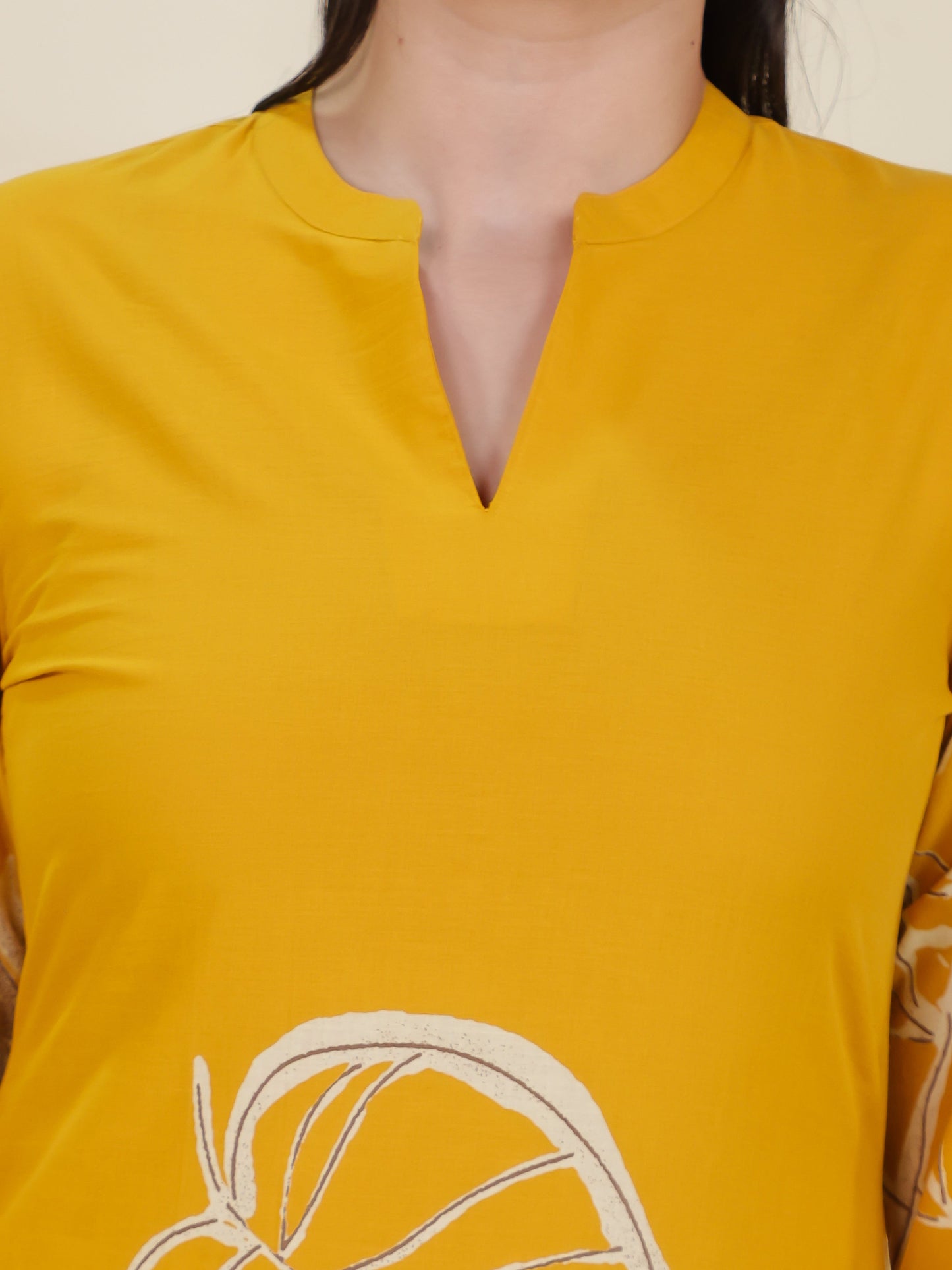 Soft Cotton Placement Print Straight Yellow Kurta