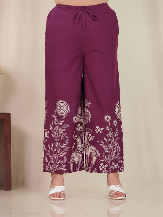 Soft Cotton Placement Print Wine Palazzo