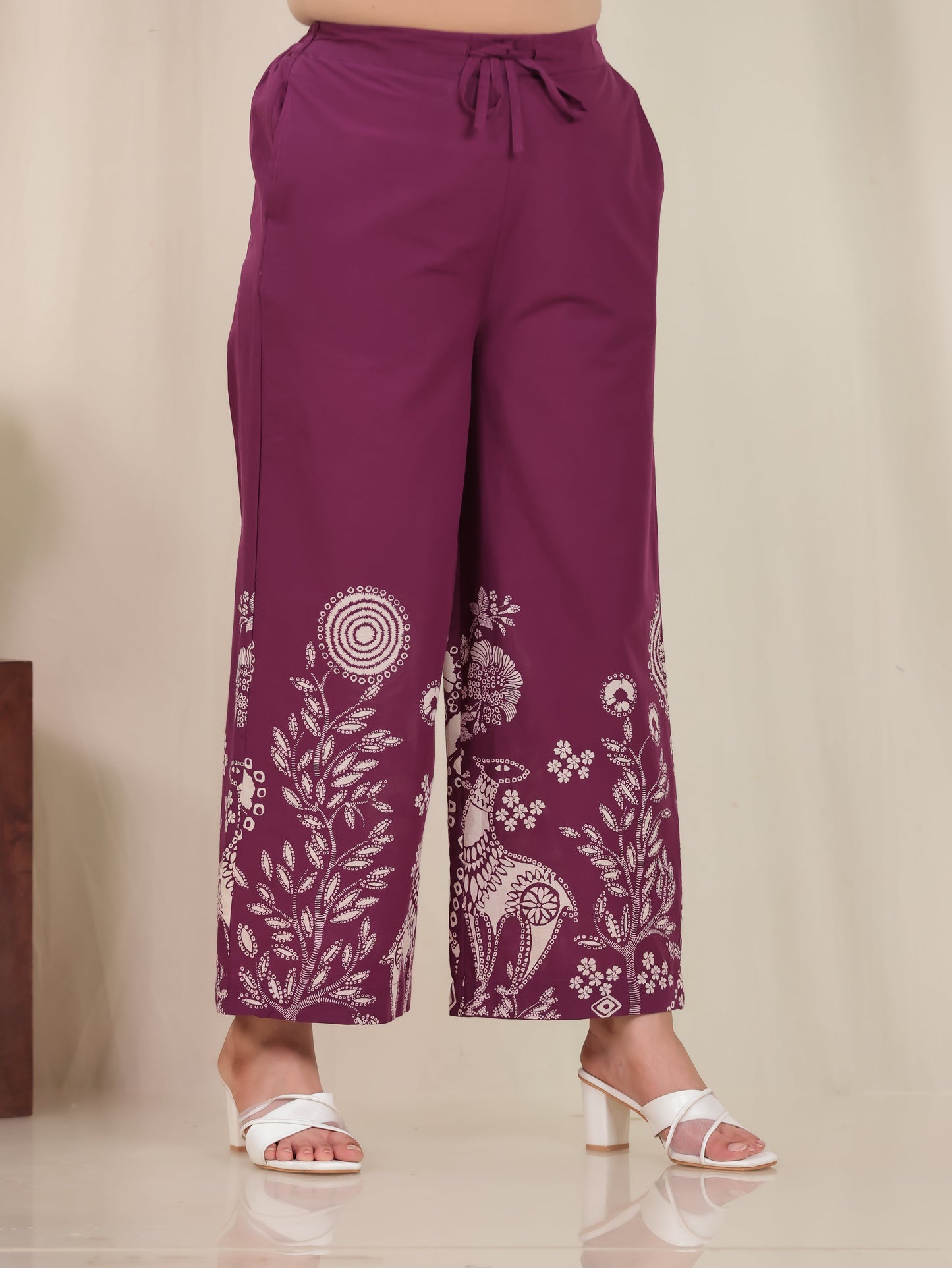 Soft Cotton Placement Print Wine Palazzo