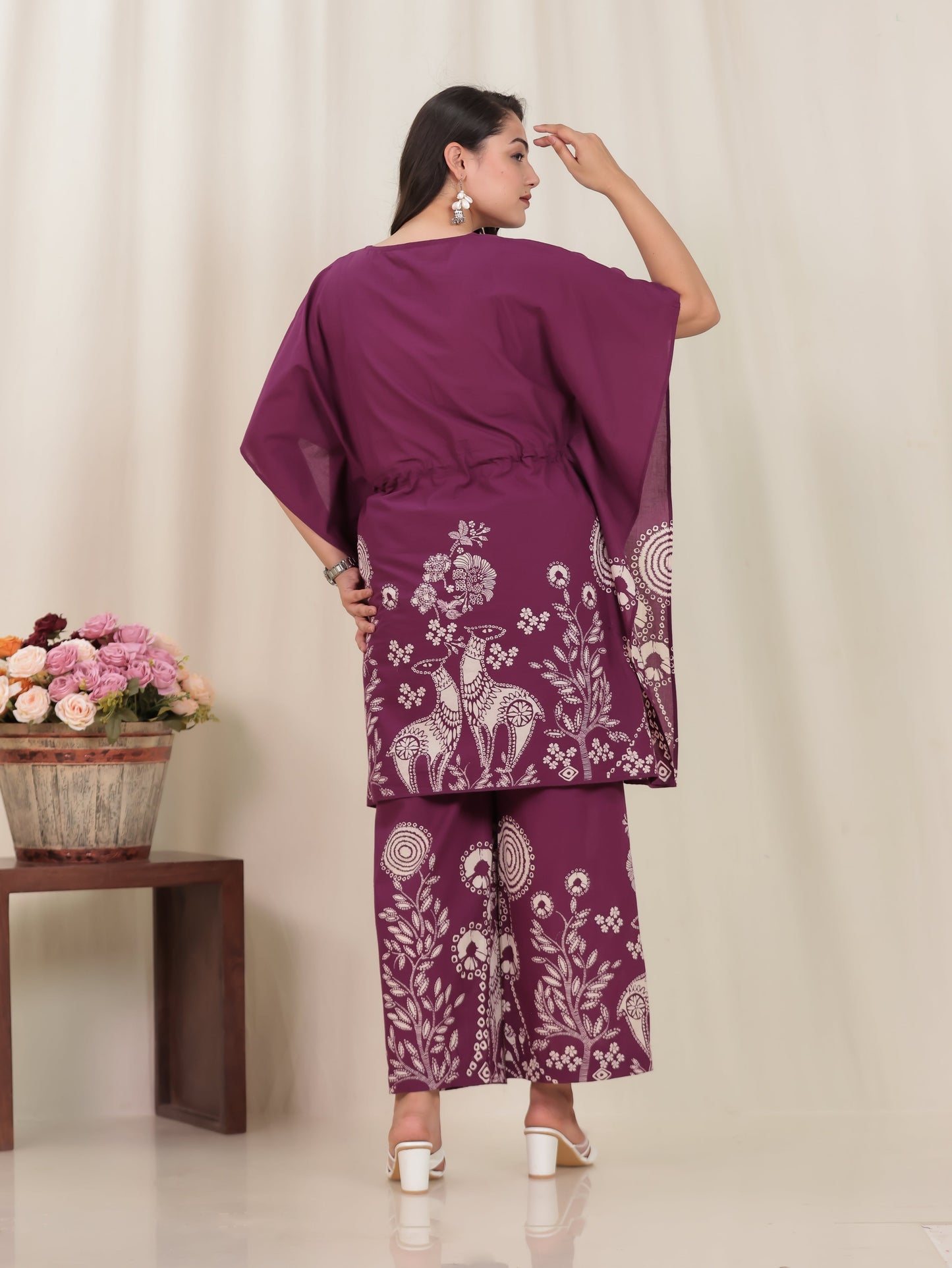Soft Cotton Placement Print Straight Wine Kurta