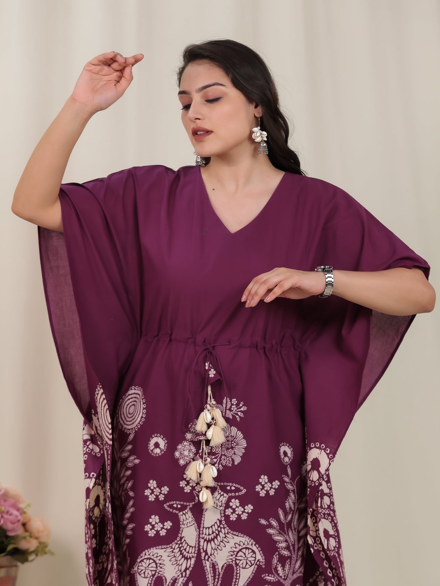 Soft Cotton Placement Print Straight Wine Kurta