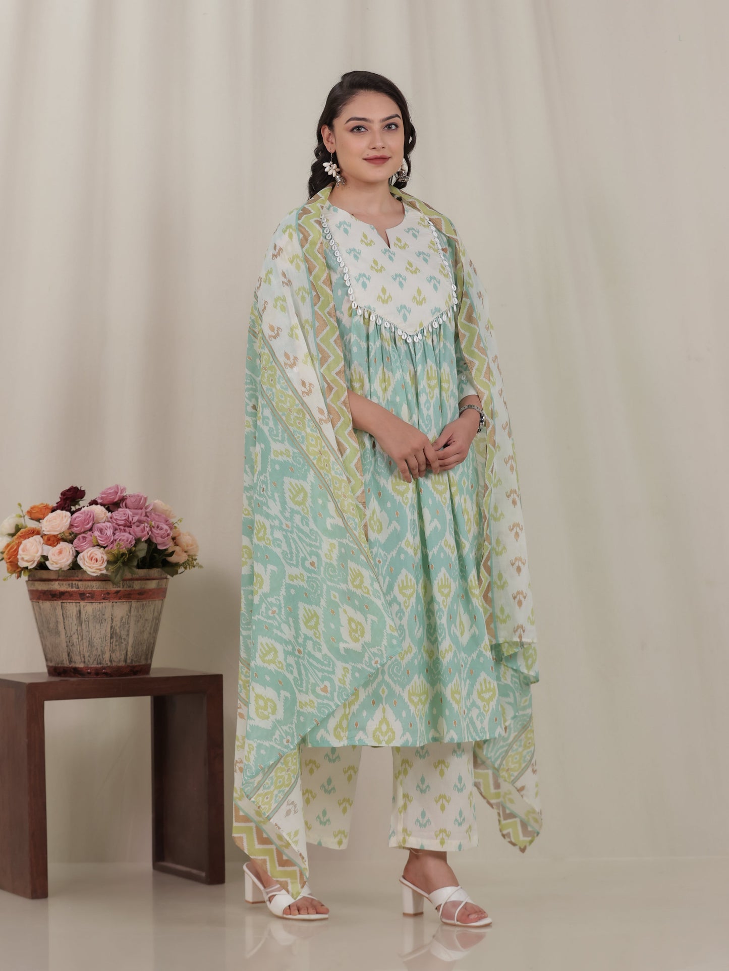 Cotton Voile Ikat Green Dupatta