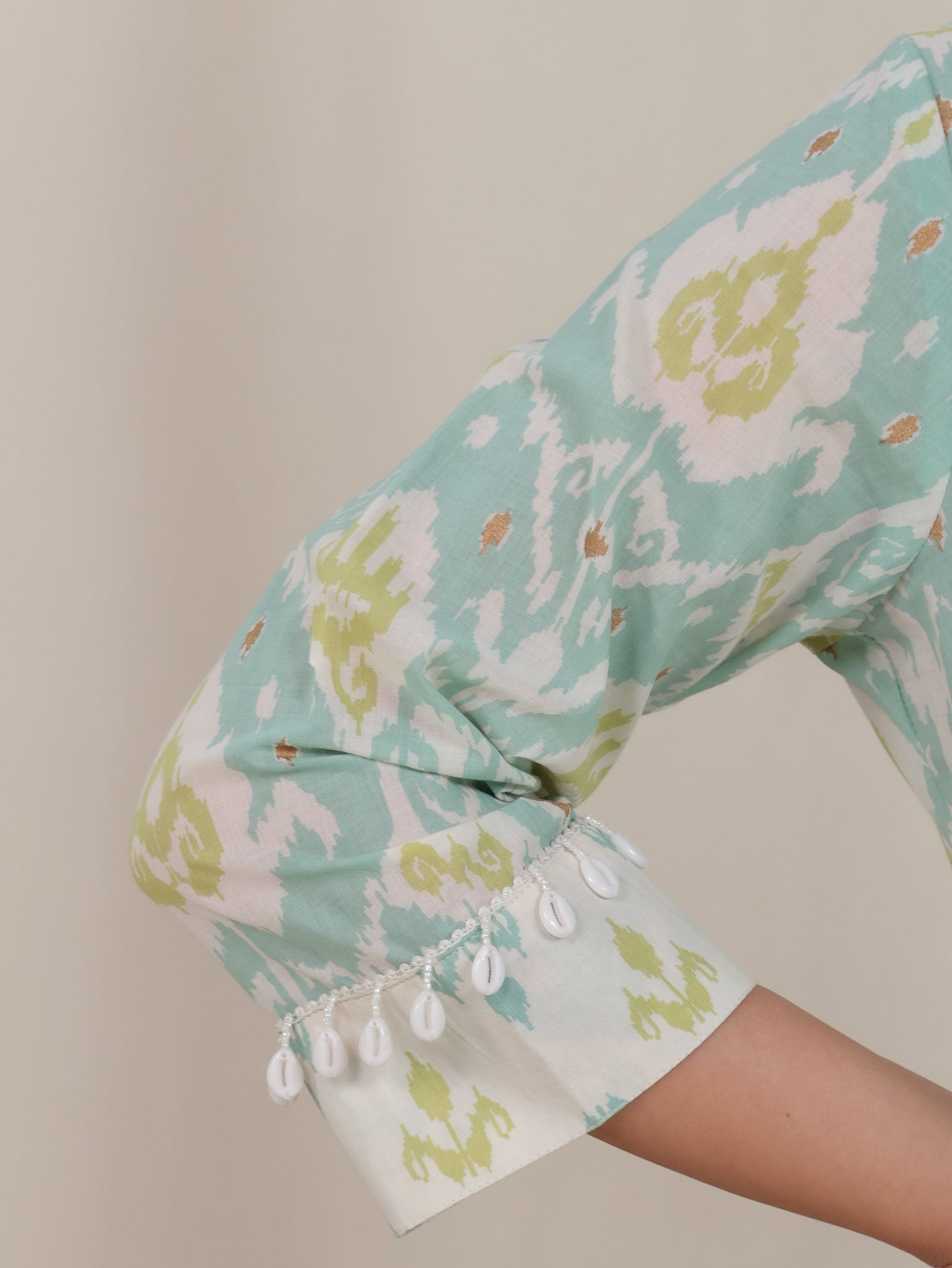 Soft Cotton Ikat Flared Green Kurta