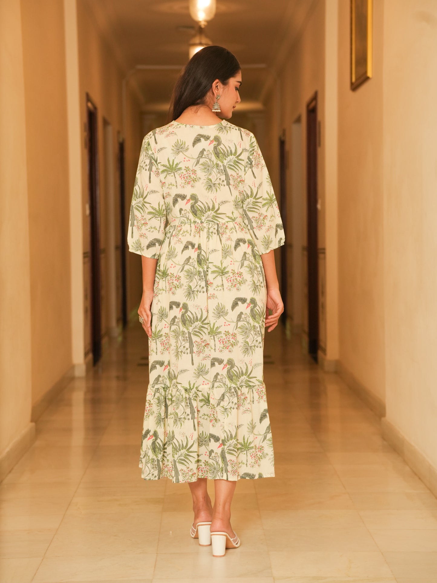 Soft Cotton Floral Anarkali Off White Dress