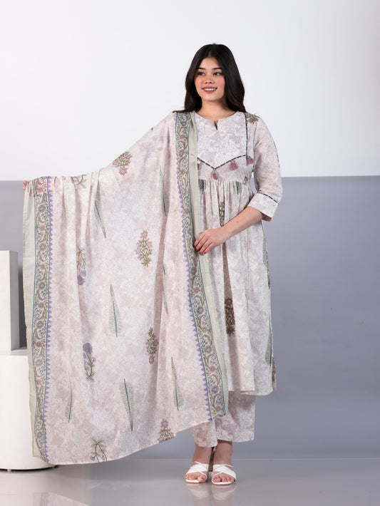 Cotton Voile Floral Off White Dupatta
