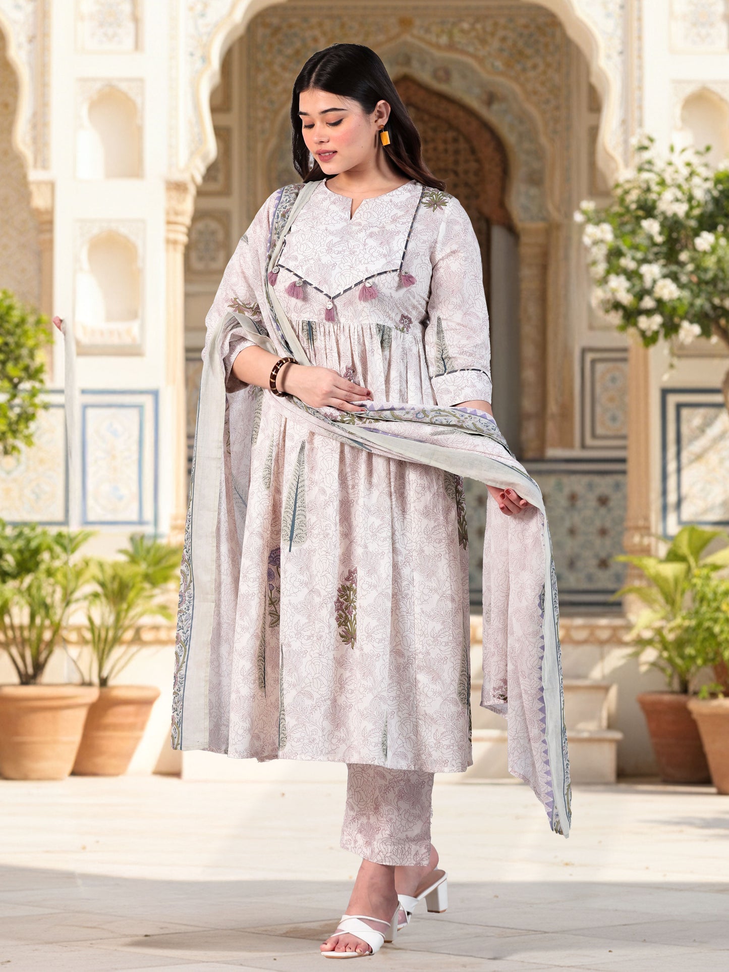 Cotton Voile Floral Off White Dupatta
