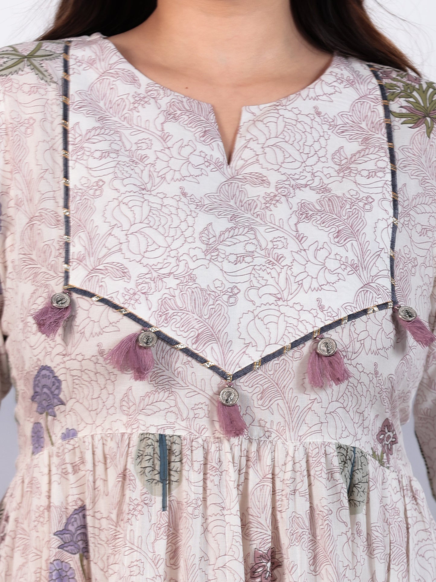 Soft Cotton Floral Flared Off White Kurta